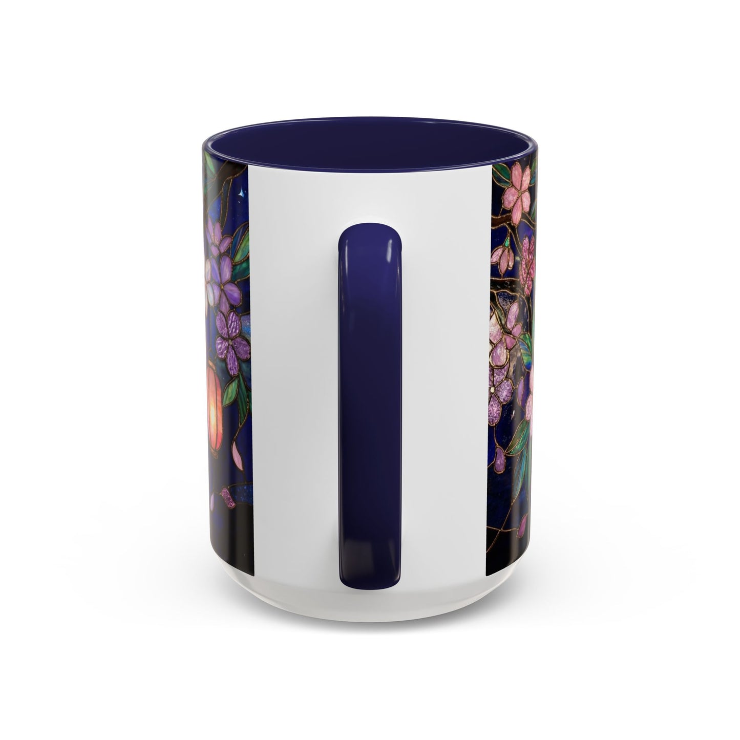 Cherry Blossom Lantern Coffee Mug — Floral Night Sky, Stained Glass Design (11/15 oz) - 14533