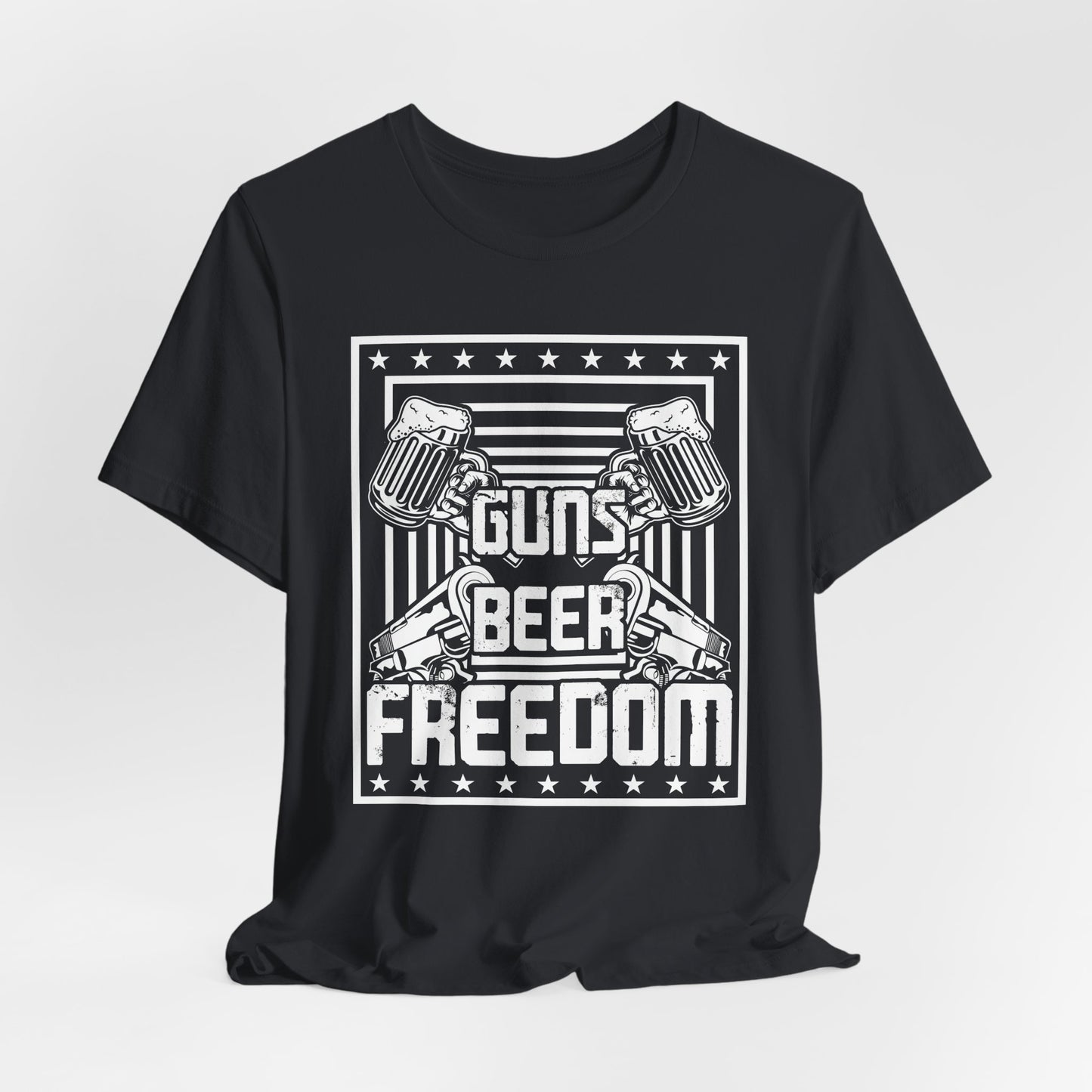 4th of July, Guns Beer Freedom Unisex Tee, Casual Shirt, Patriotic Apparel, Gift for Him, Party Tee, Everyday Wear - 13598