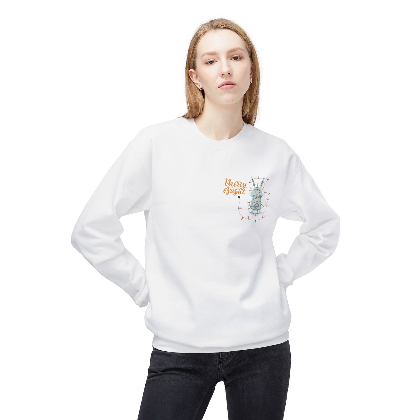 Rabbit with Christmas Light - Unisex Midweight Softstyle Fleece Crewneck Sweatshirt - 10492