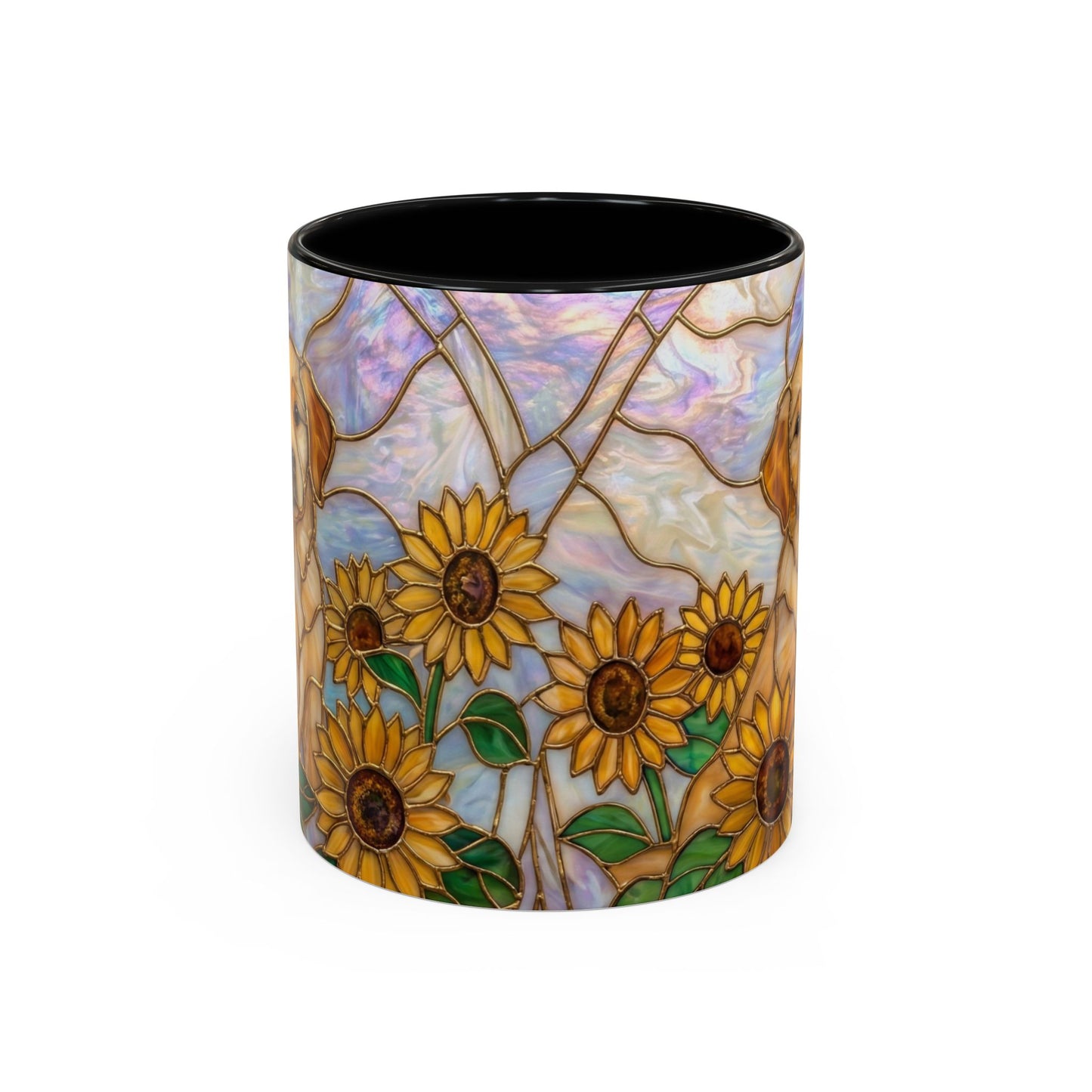 Sunflower Golden Retriever P uppiesAccent Coffee Mug –  Stained Glass Design (11/15 oz) - 14527