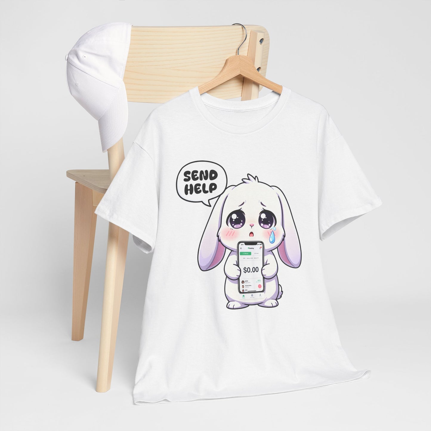 Funny Bunny T-Shirt – “Send Help” Kawaii Broke Money Humor Tee Gift - 14854