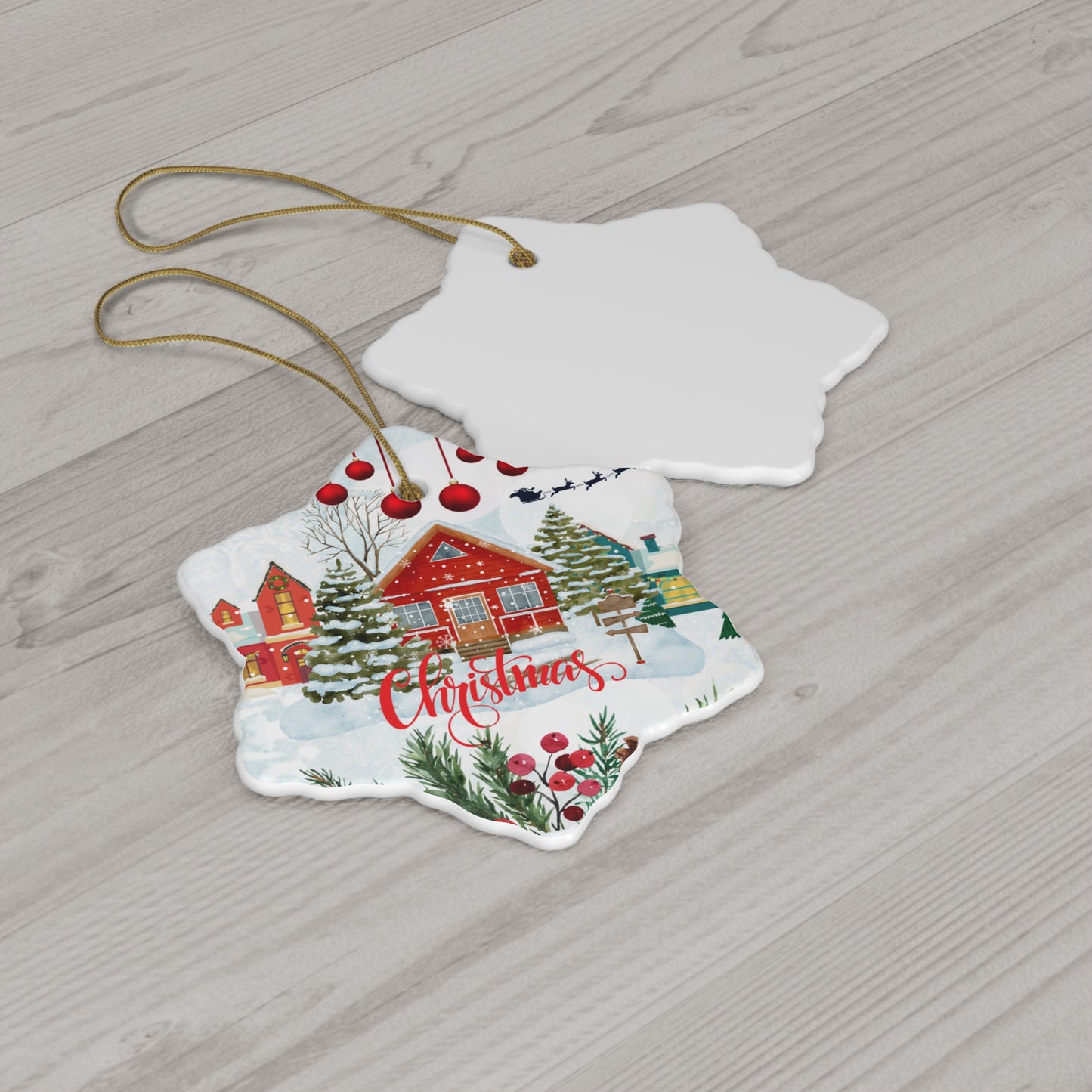 Christmas House - Ceramic Ornament, 4 Shapes