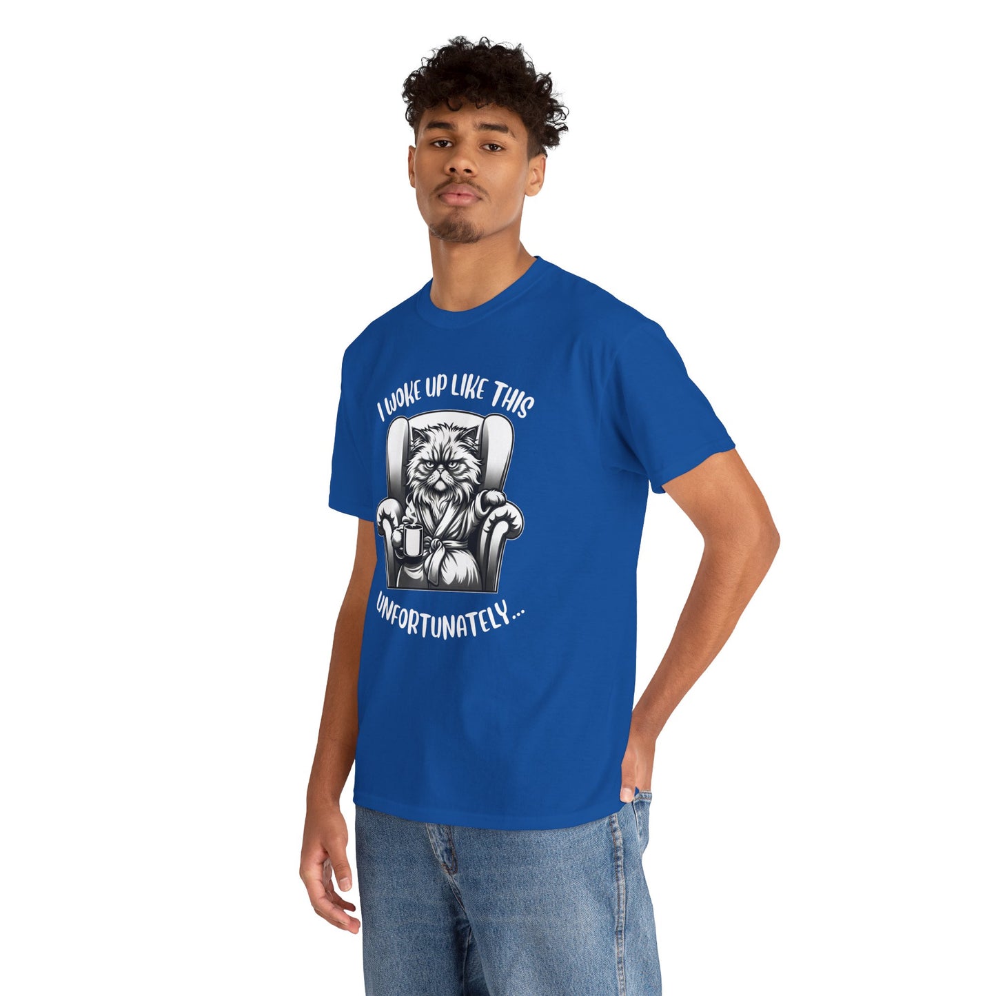 Funny Grumpy Cat T-Shirt – “I Woke Up Like This… Unfortunately” Graphic Tee- 14843