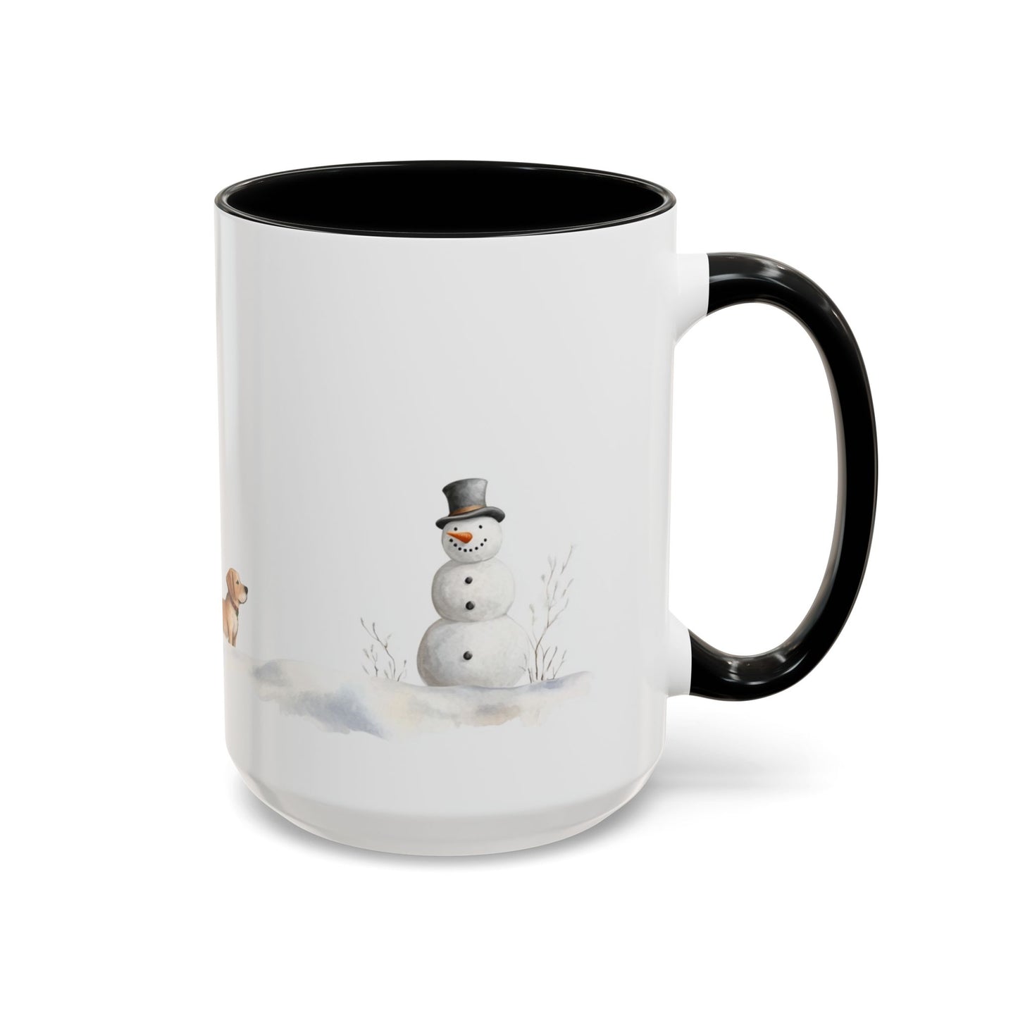 Winter Tree, Snowman & Puppy - Accent Coffee Mug (11, 15oz) - 10404