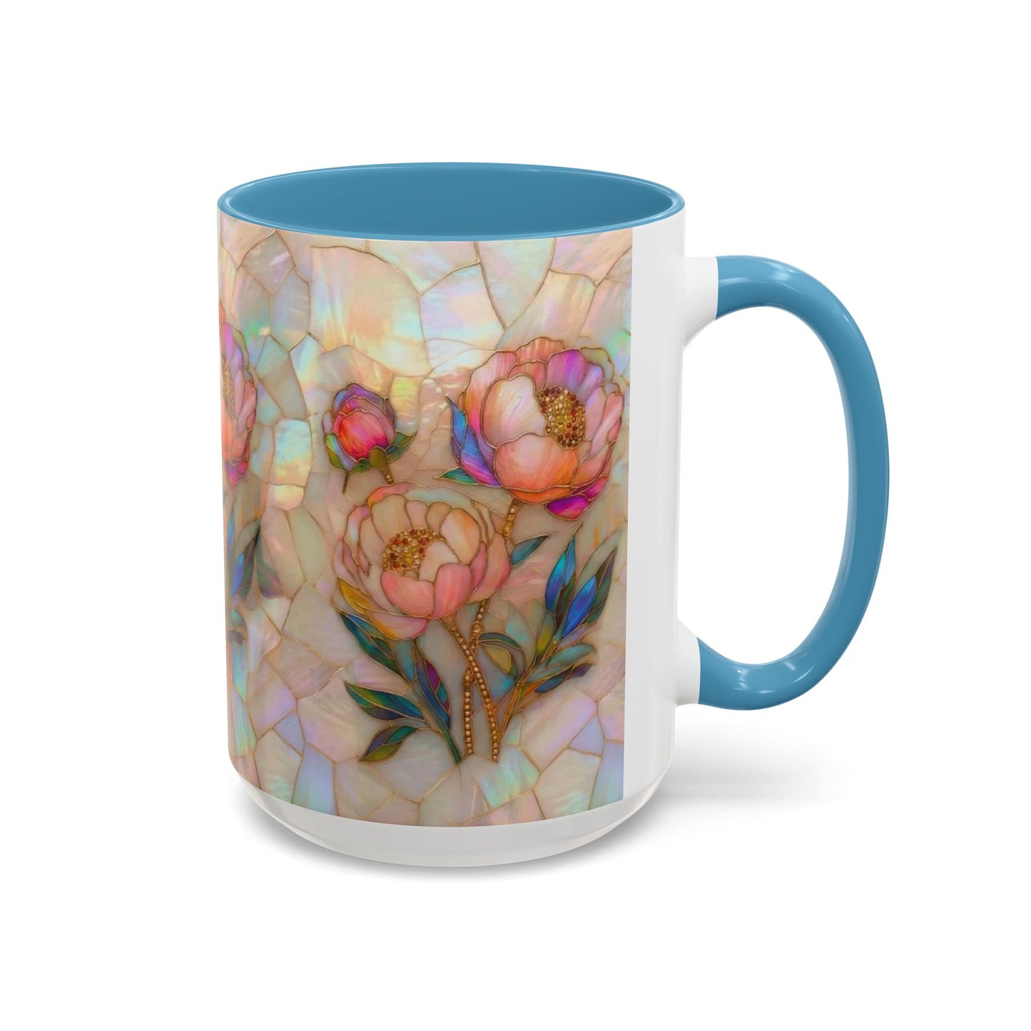 Peony Stained Glass Accent Coffee Mug – Floral Art 11/15oz - 14519