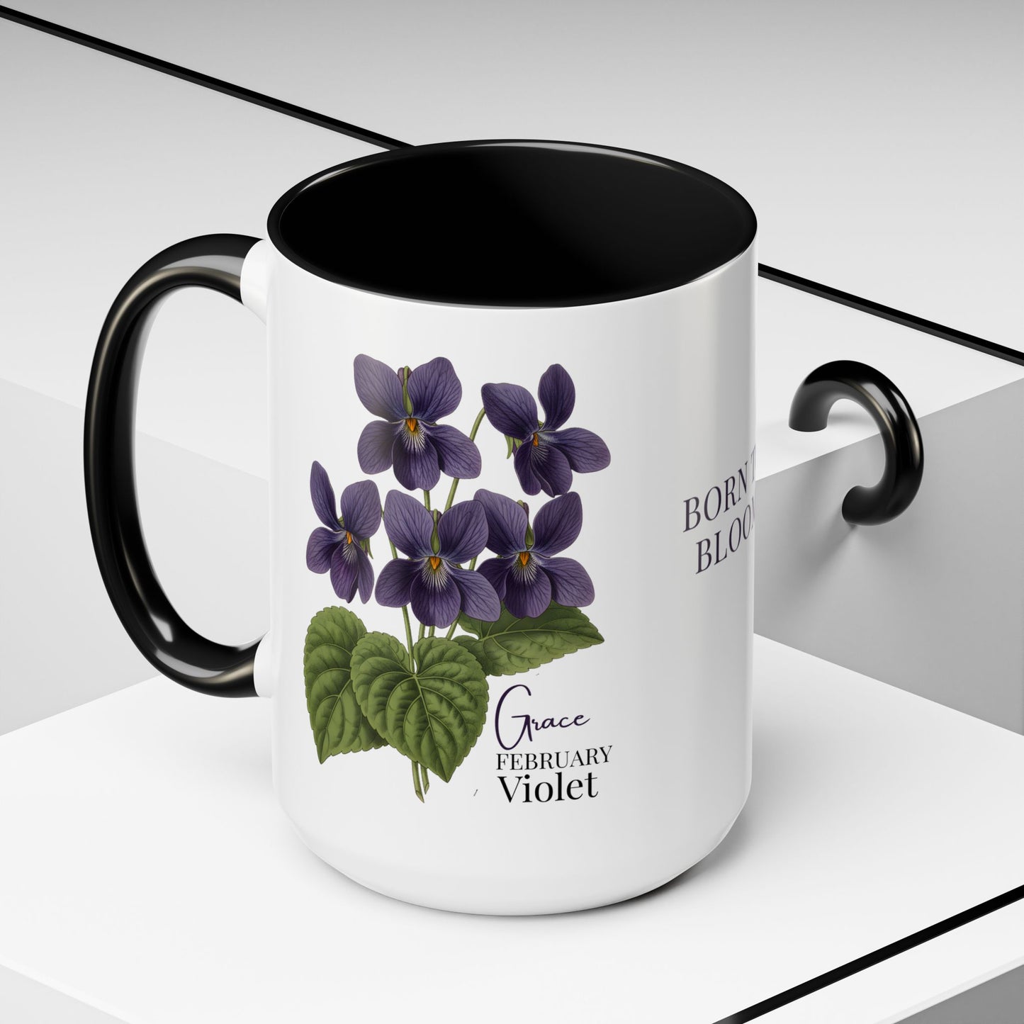 February Birth Flower Violet Mug – Personalized Name Coffee Cup - 14687