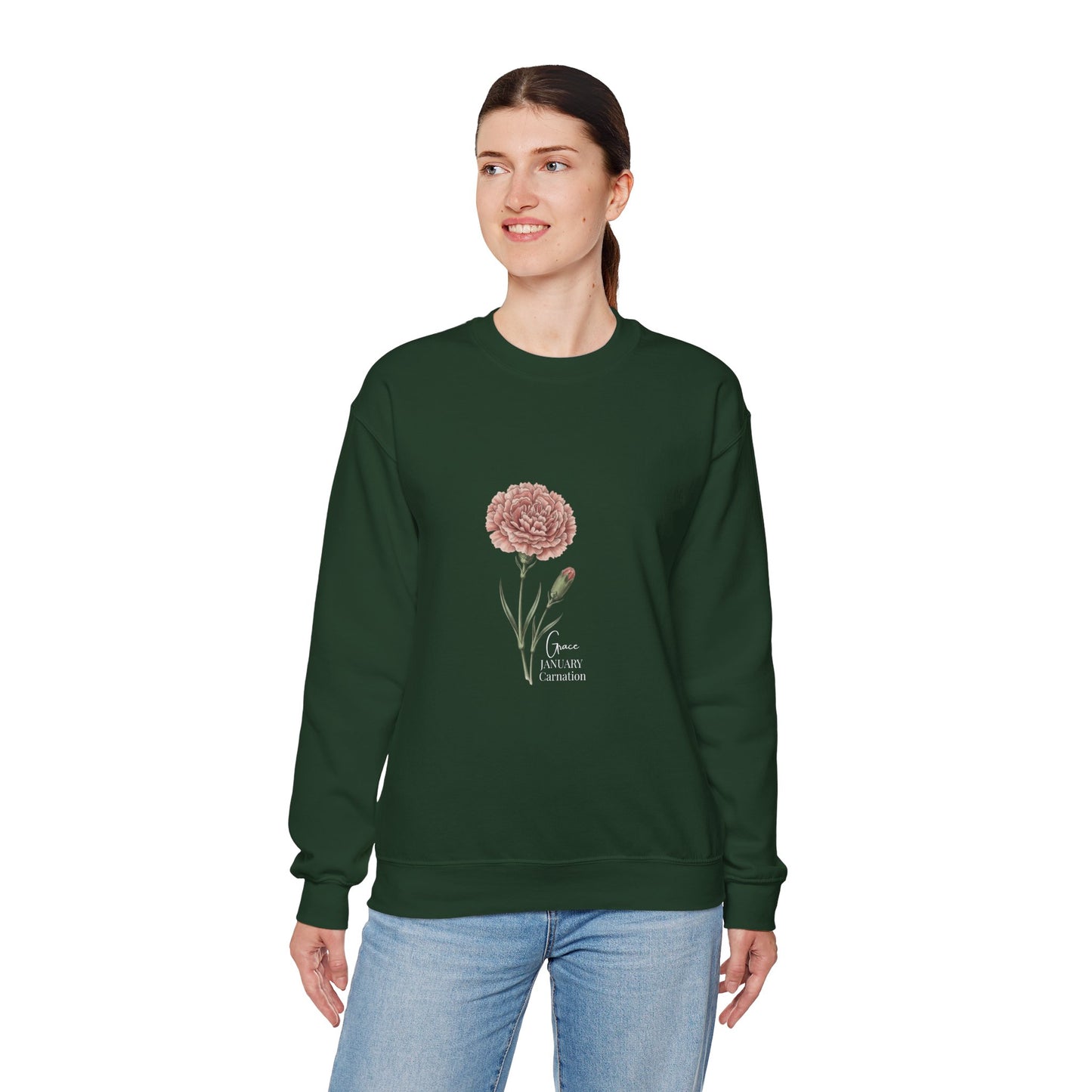 January Carnation Crewneck Sweatshirt — Customizable - 14673