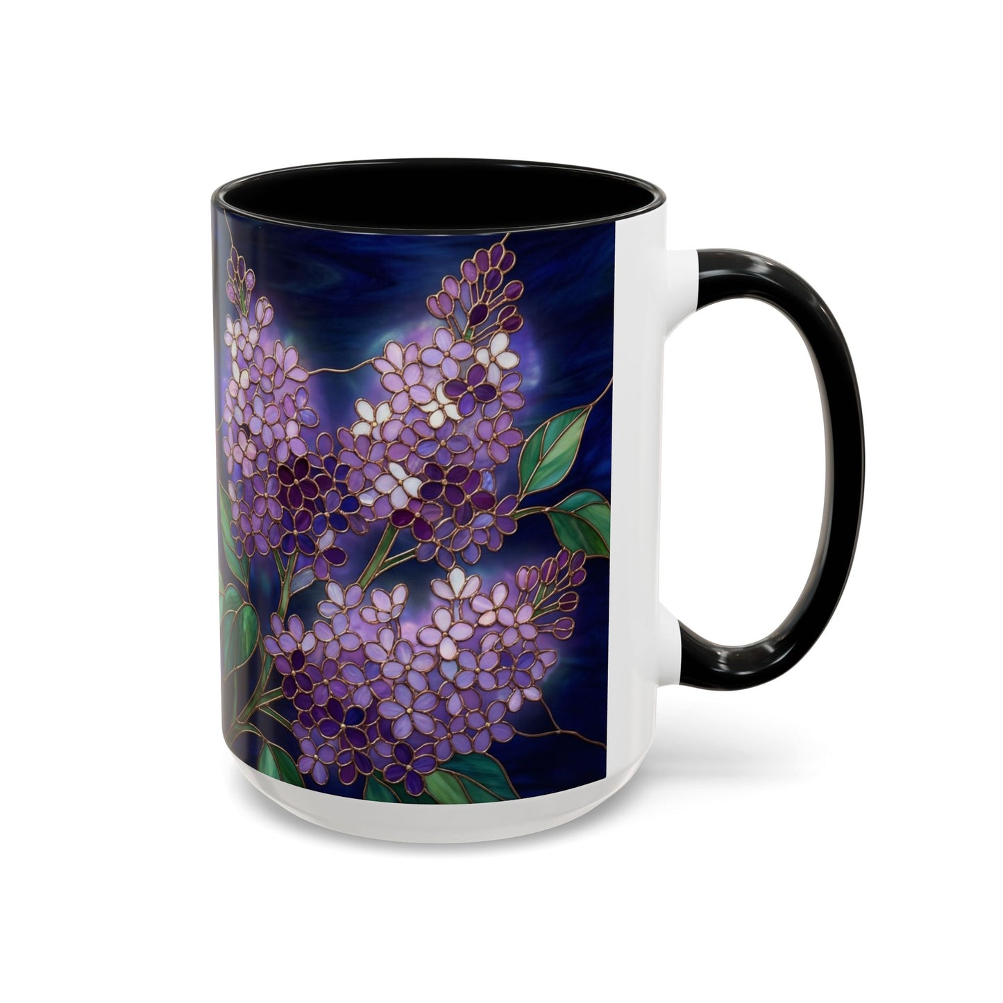 Lilac Blossoms Accent Coffee Mug — Stained Glass Design (11/15 oz) - 14574