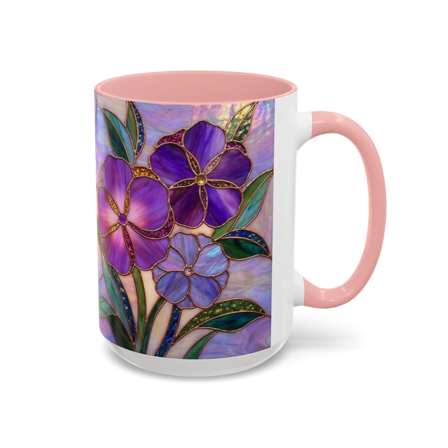Stained Glass Violet Flowers Accent Coffee Mug, 11/15oz - 14537