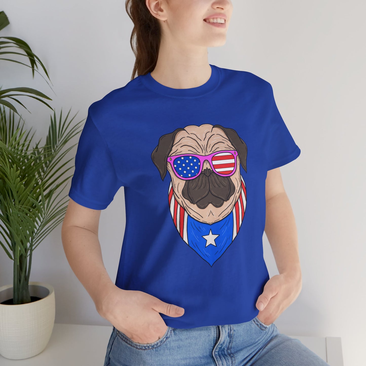 Patriotic Pug Tee, Independence Day T-Shirt, Dog Lovers Gift, Summer Casual Wear, Fun Family Outing Shirt - 13733