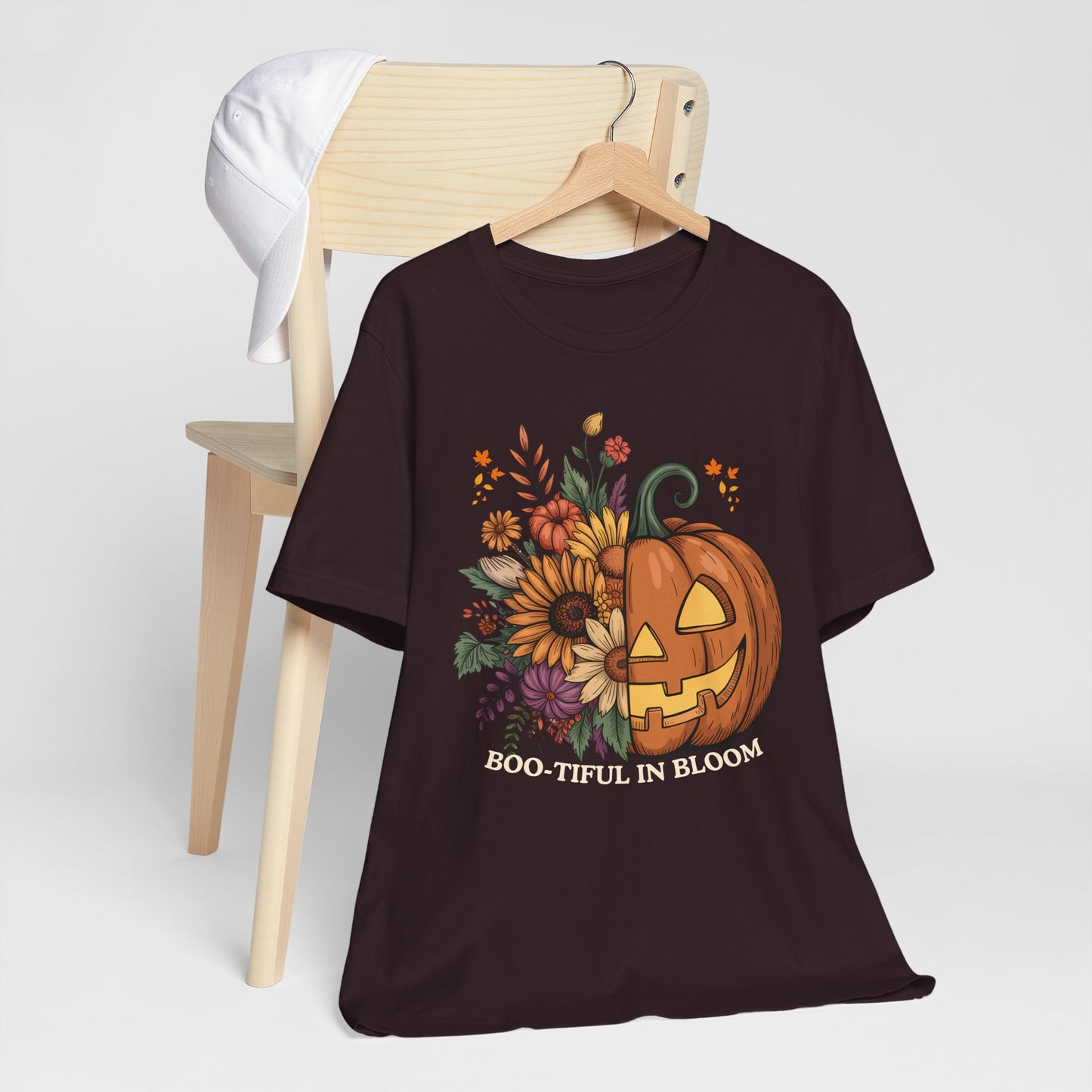 Boo-tiful in Bloom Halloween Pumpkin Floral T-Shirt — Fall Graphic Tee - 14925