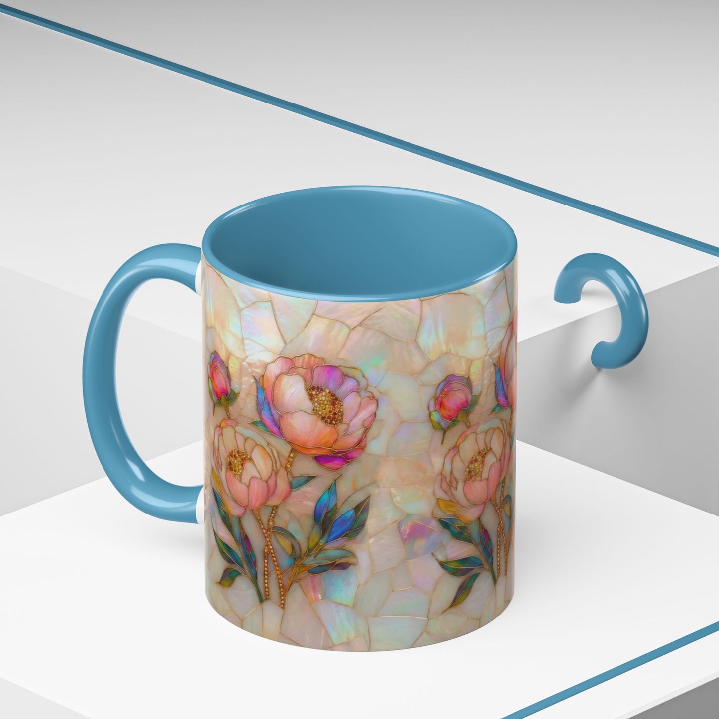 Peony Stained Glass Accent Coffee Mug – Floral Art 11/15oz - 14519