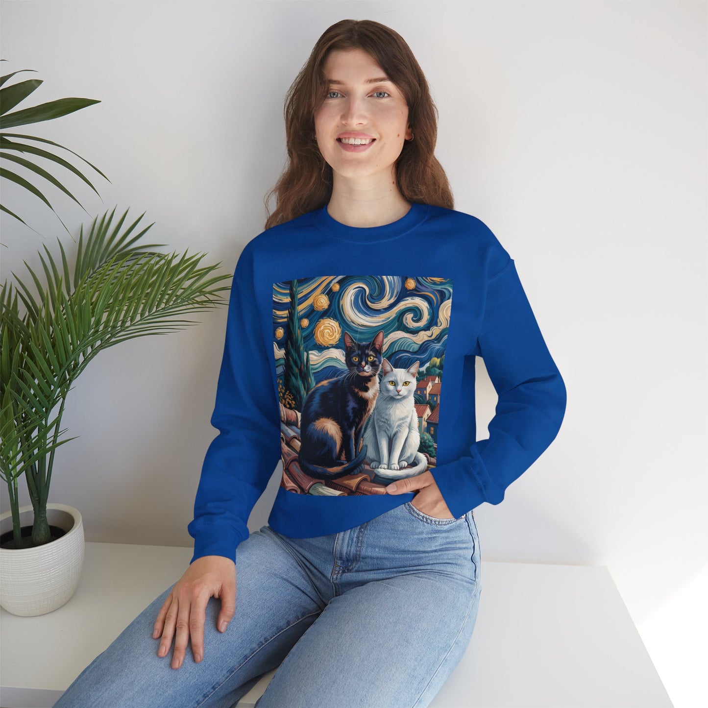 Van Gogh Style Cat Art Sweatshirt - Cozy Unisex Crewneck, Valentines Day Gift for Cat Lovers - 14764