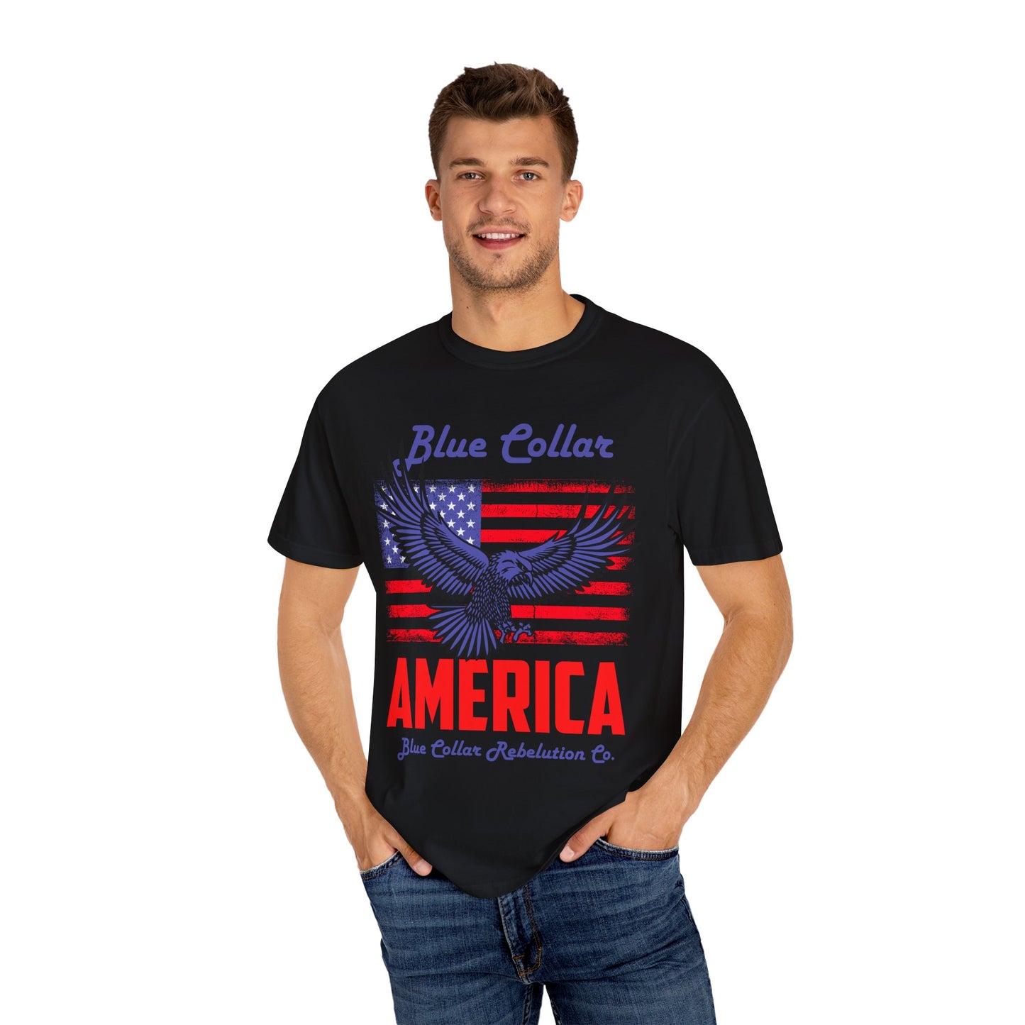 Unisex American Eagle Graphic Tee - Perfect for Patriotic Events, Casual Wear, 4th of July Gatherings, Gifts for Blue Collar Workers - 13695
