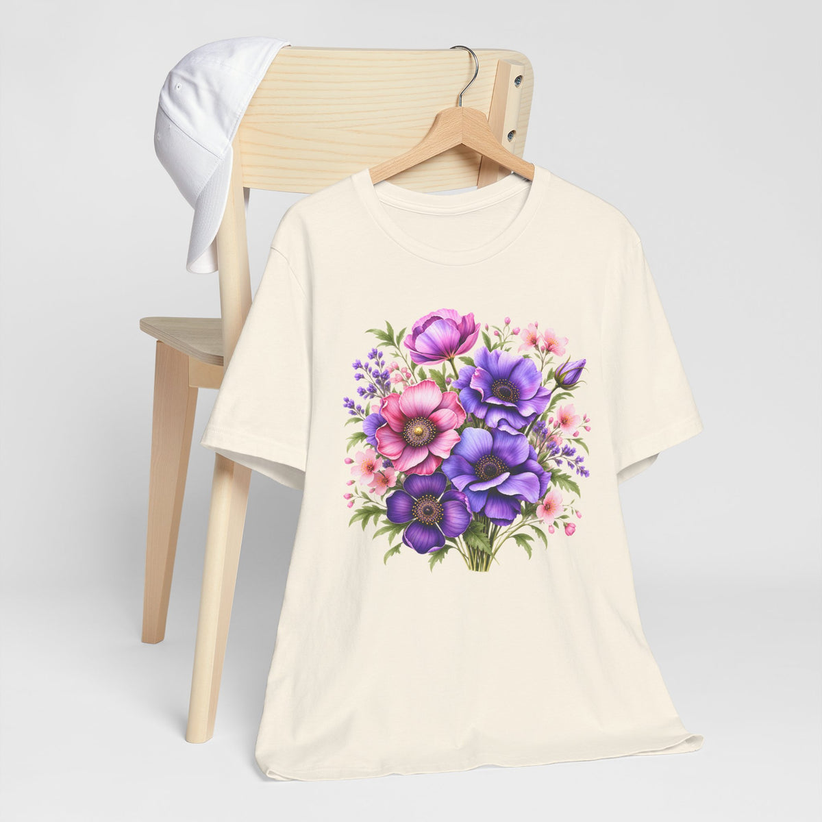 Purple & Pink Floral Bouquet T-Shirt, Colorful Botanical Flower Tee - 14537