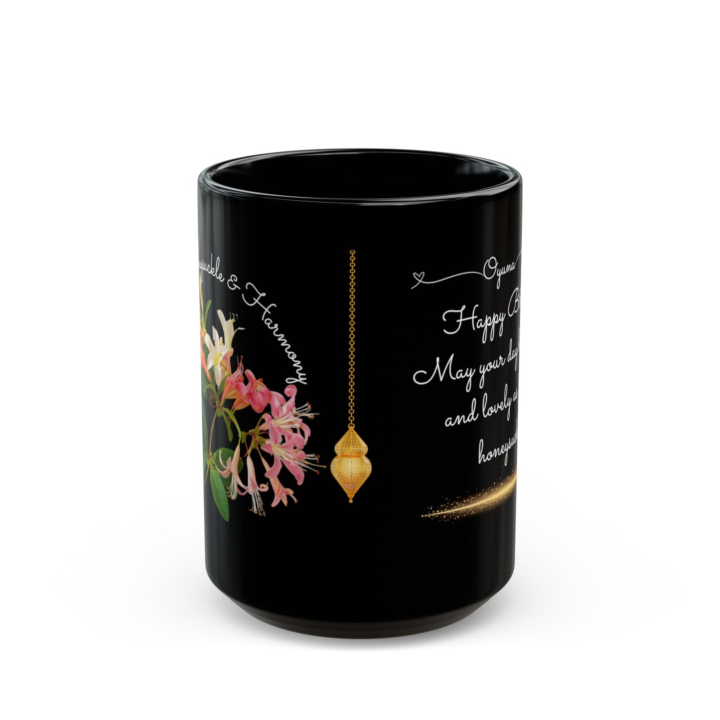 Happy Birthday, June, Honeysuckle, Customized Ceramic Black Mug (11oz, 15oz)