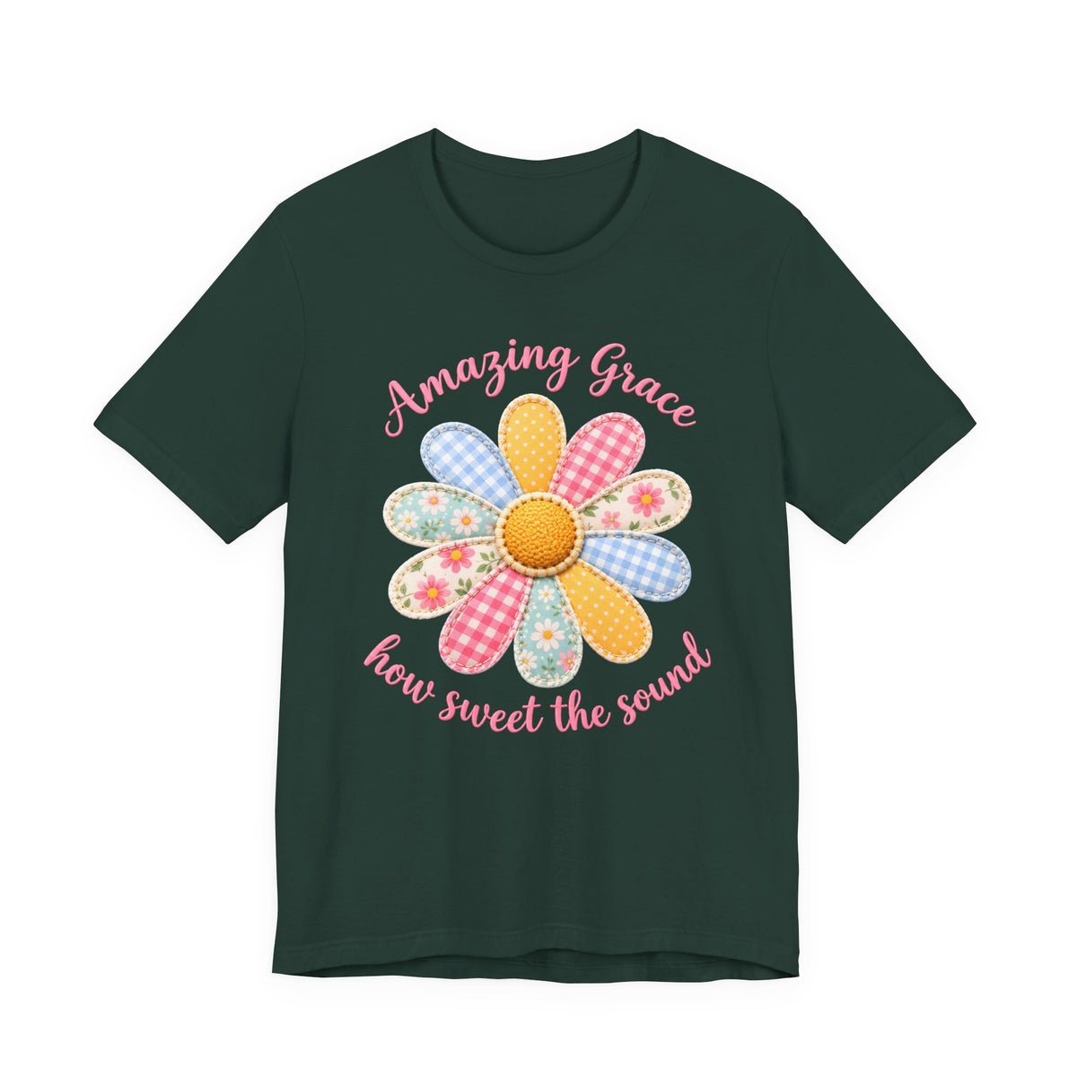 Amazing Grace Daisy T-Shirt, “How Sweet the Sound” Floral Christian Tee - 14992