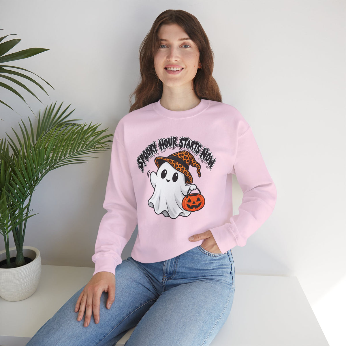 Spooky Hour Starts Now Sweatshirt, Cute Halloween Ghost Crewneck - 14536