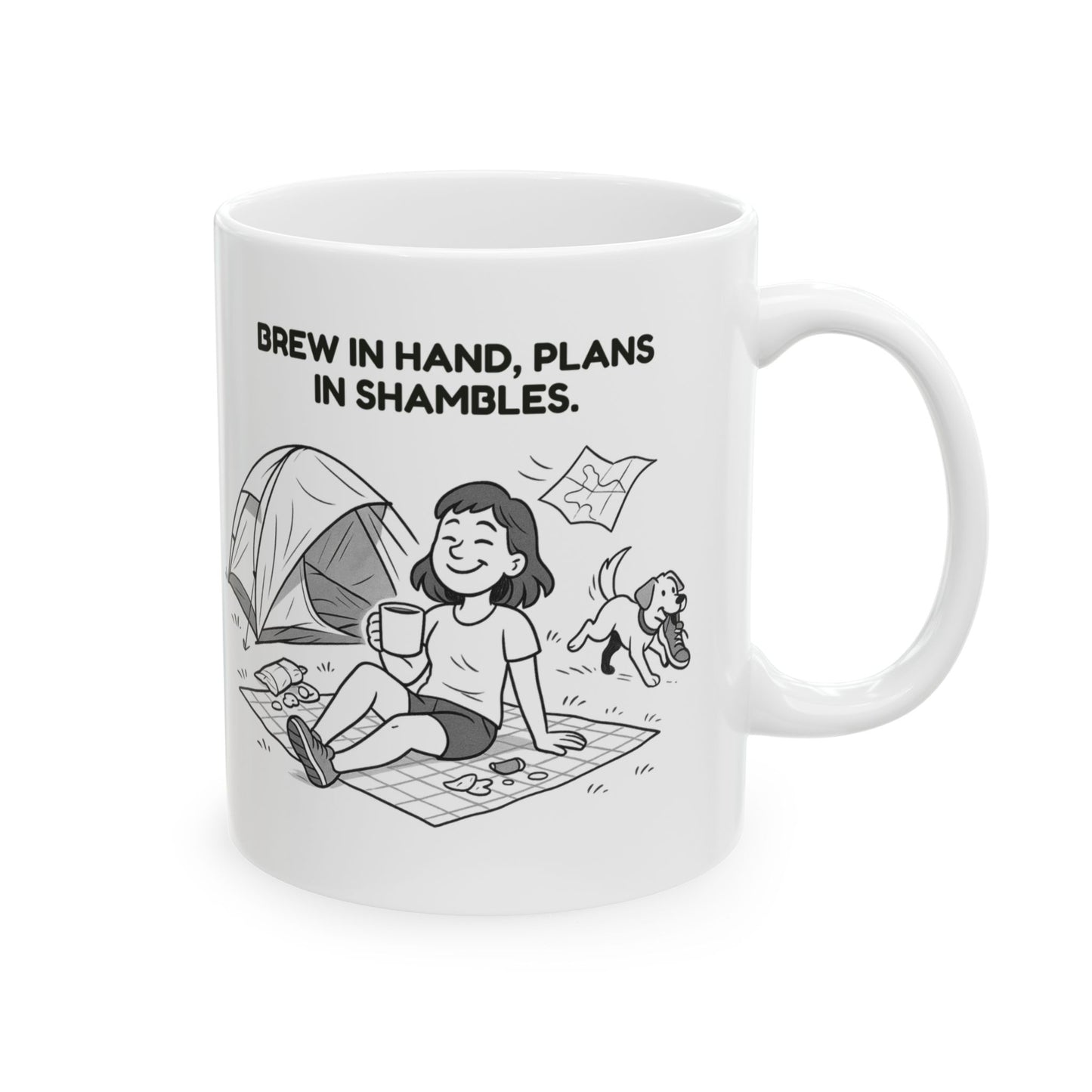 “Brew in hand, plans in shambles.”  (The Kiwi way of ‘going with the flow.’) Coffee Mug - 13963