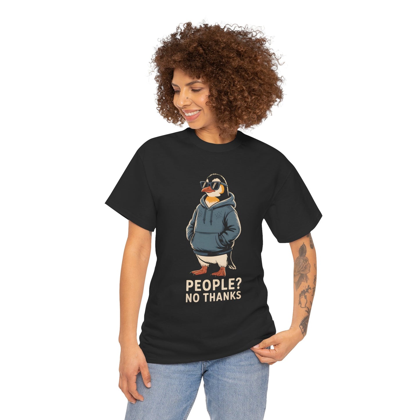 Funny Penguin T-Shirt – “People? No Thanks” Introvert Anti-Social Humor Tee Gift - 14847