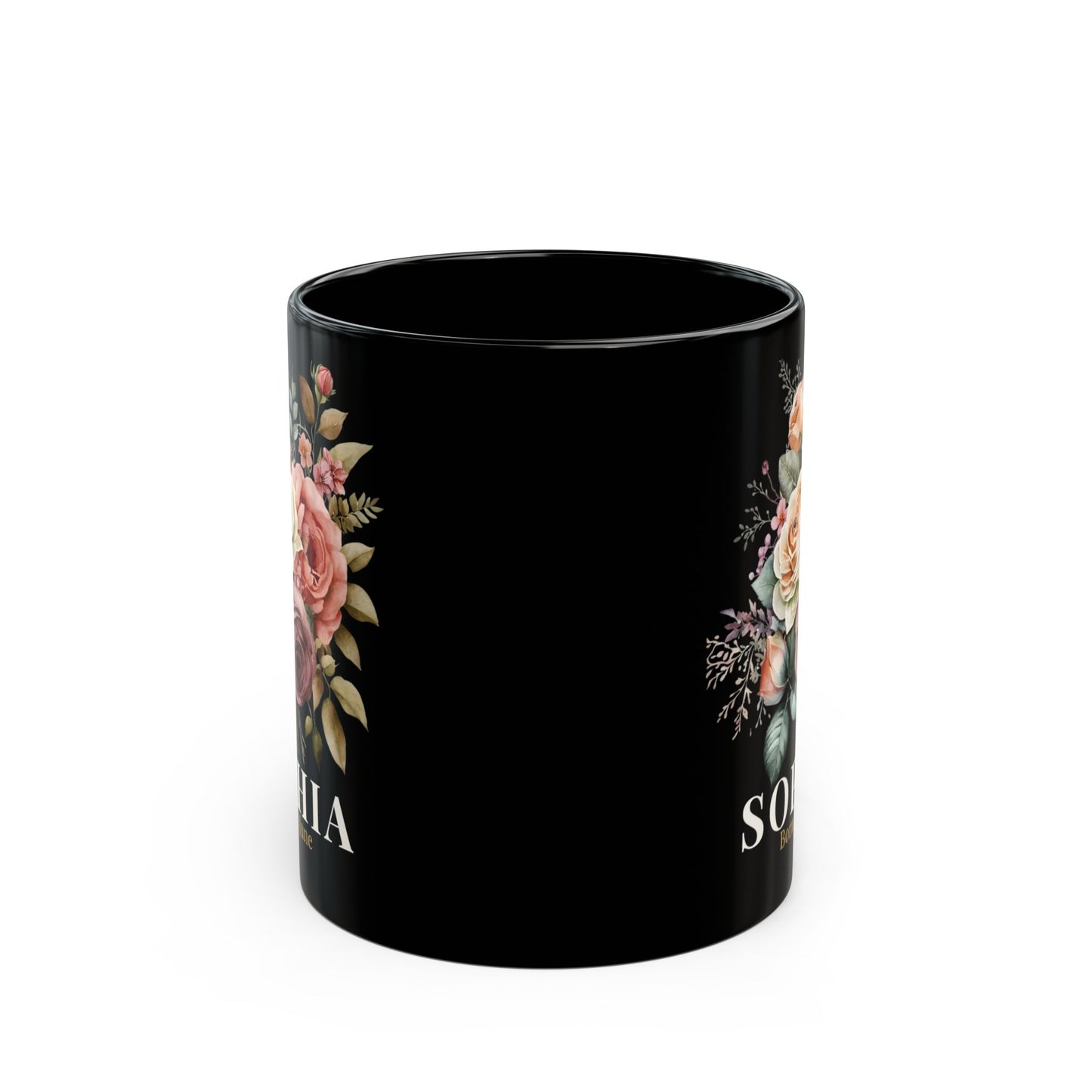 Custom Born in June Mug – Personalized June Birthday Floral Rose Coffee Cup, Black Ceramic Mug 11oz 15oz - 14894