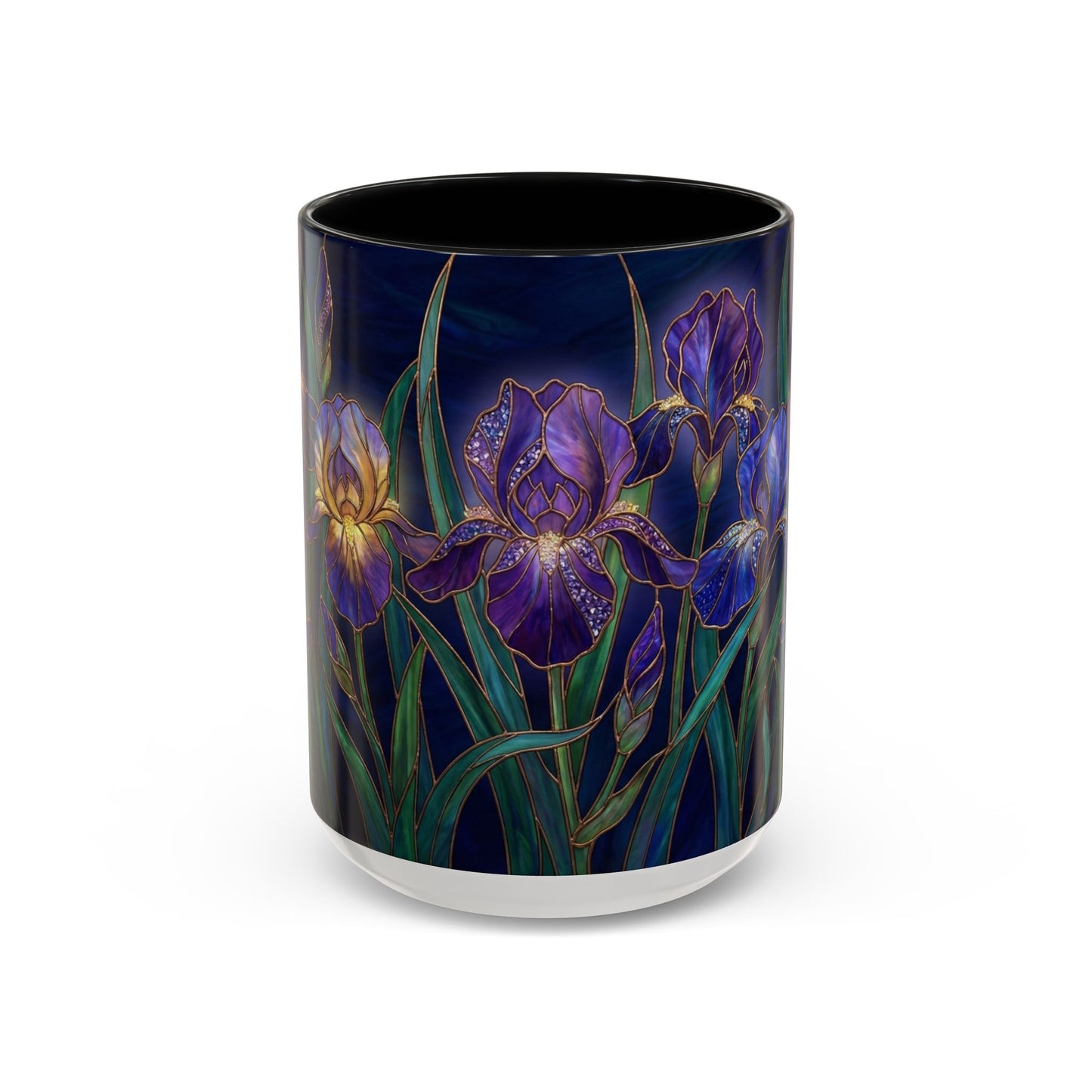 Iris Floral Accent Coffee Mug — Stained Glass Design 11/15oz - 14572