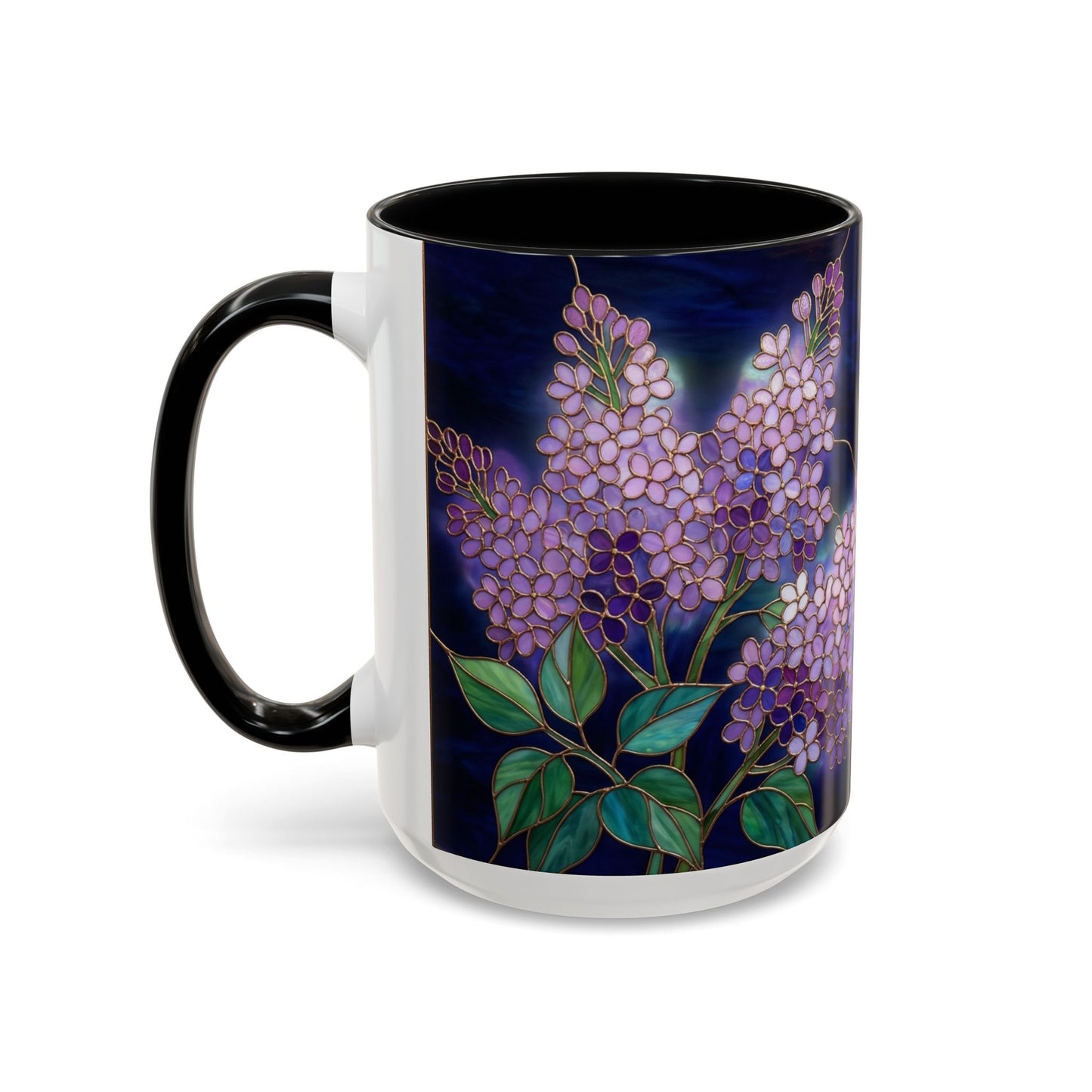 Lilac Blossoms Accent Coffee Mug — Stained Glass Design (11/15 oz) - 14574