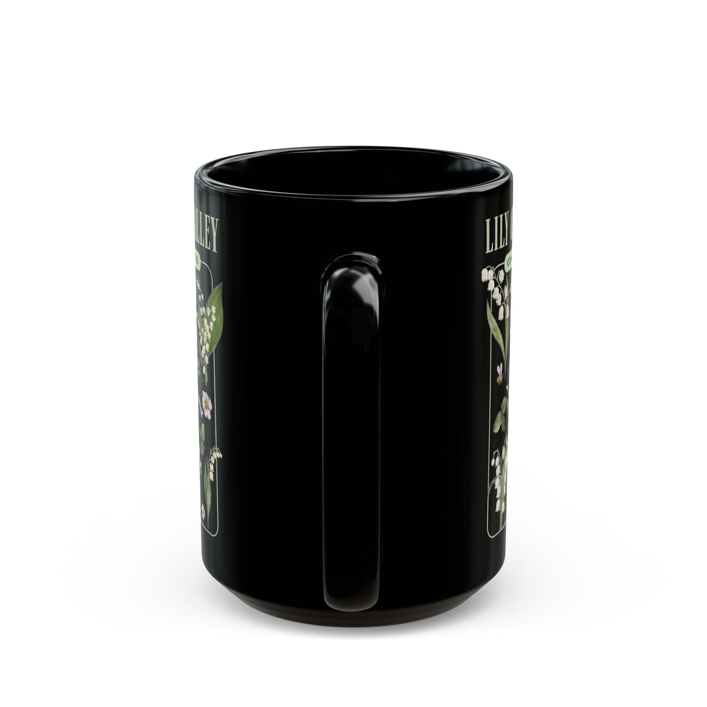 May Birth Flower Mug – Lily of the Valley Black Ceramic Coffee Cup (11oz, 15oz) - 11887