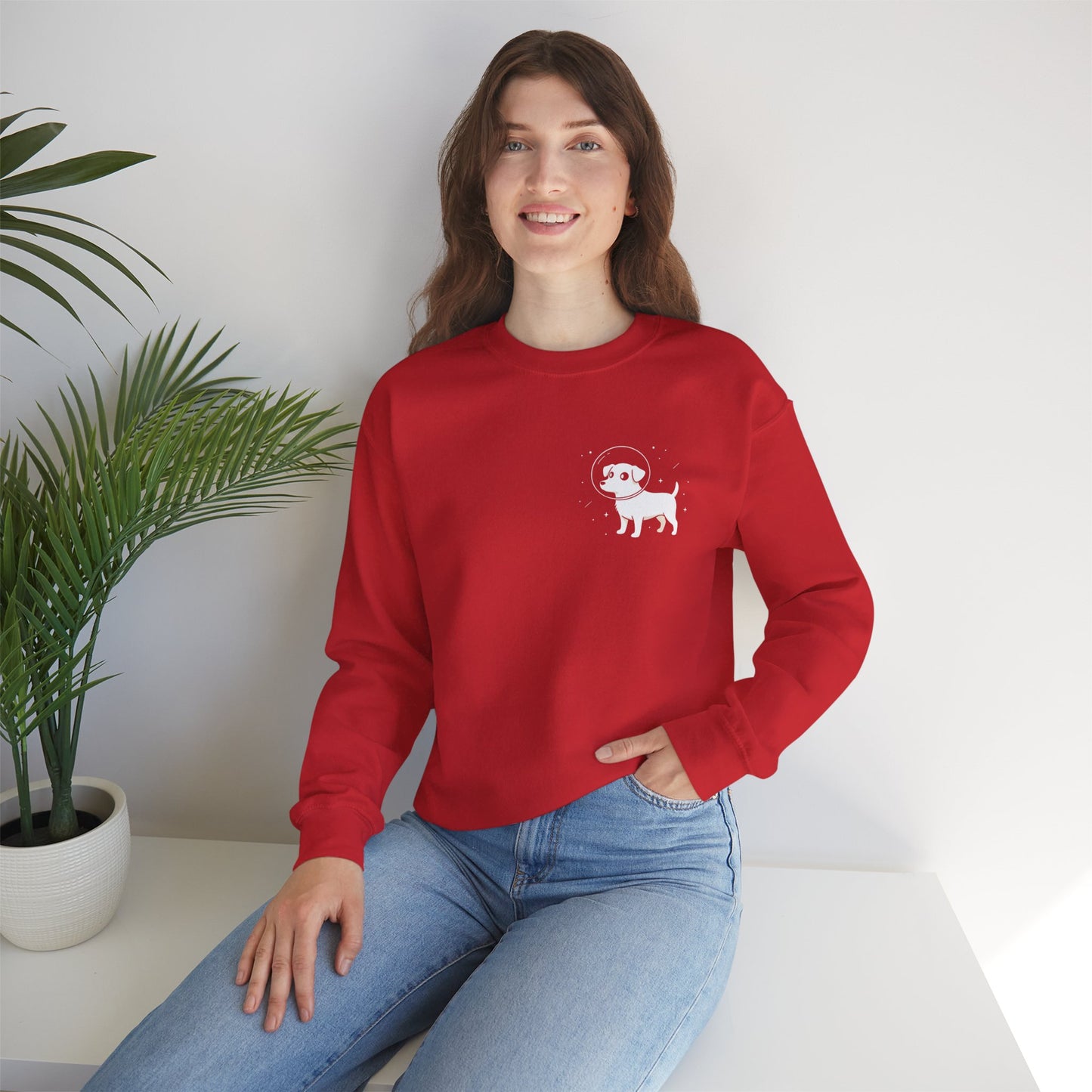 Dog in Space Crewneck Sweatshirt – Space Puppy Graphic Pullover - 14678