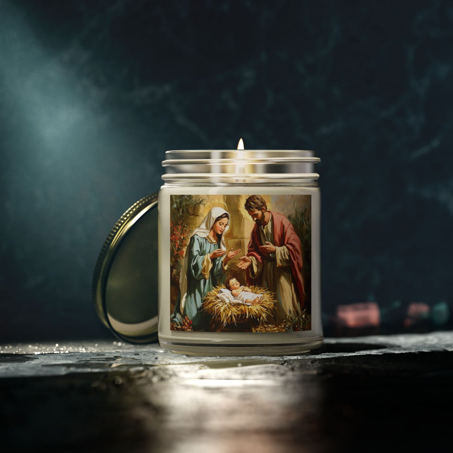 Mary, Joseph &  Baby Jesus- Scented Candles, Coconut Apricot Wax (4oz, 9oz) - 10387