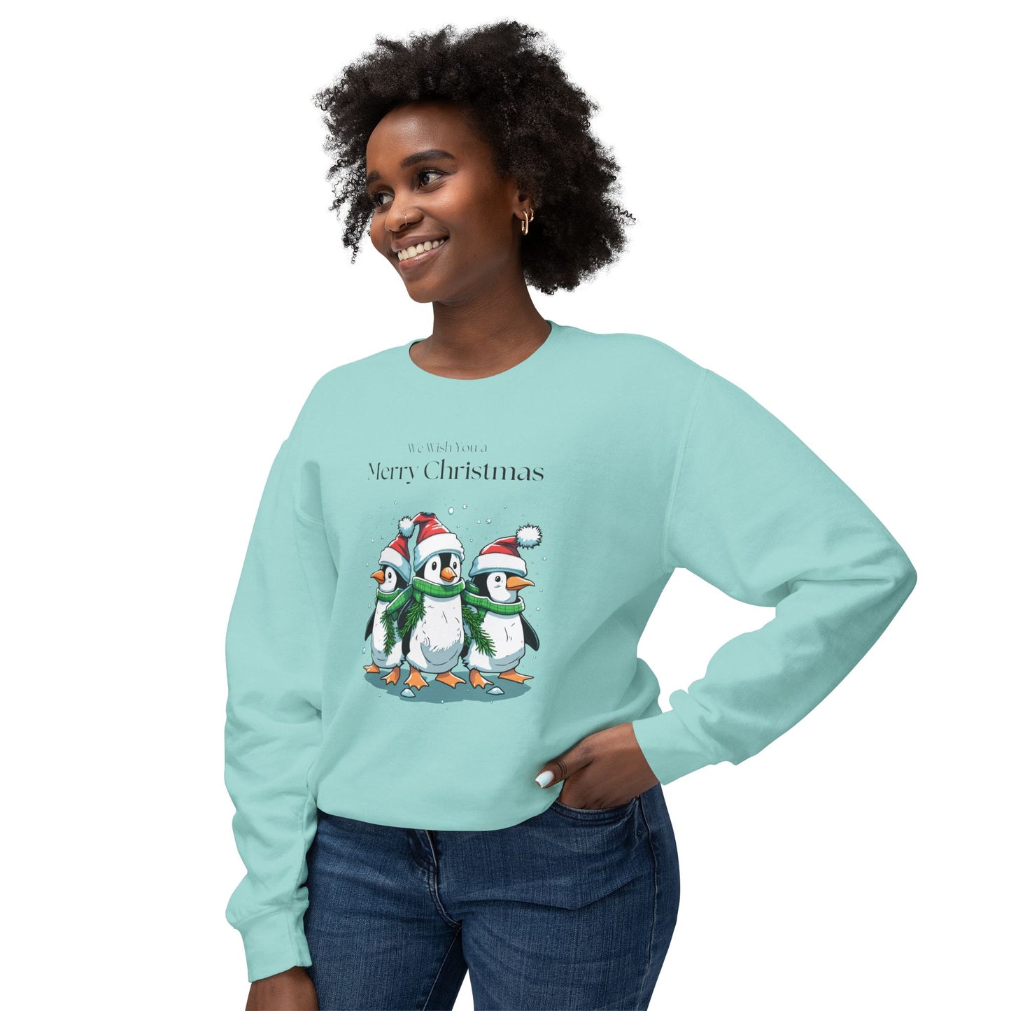 Penguins, We Wish You a Merry Christmas - Unisex Lightweight Crewneck Sweatshirt - 10173