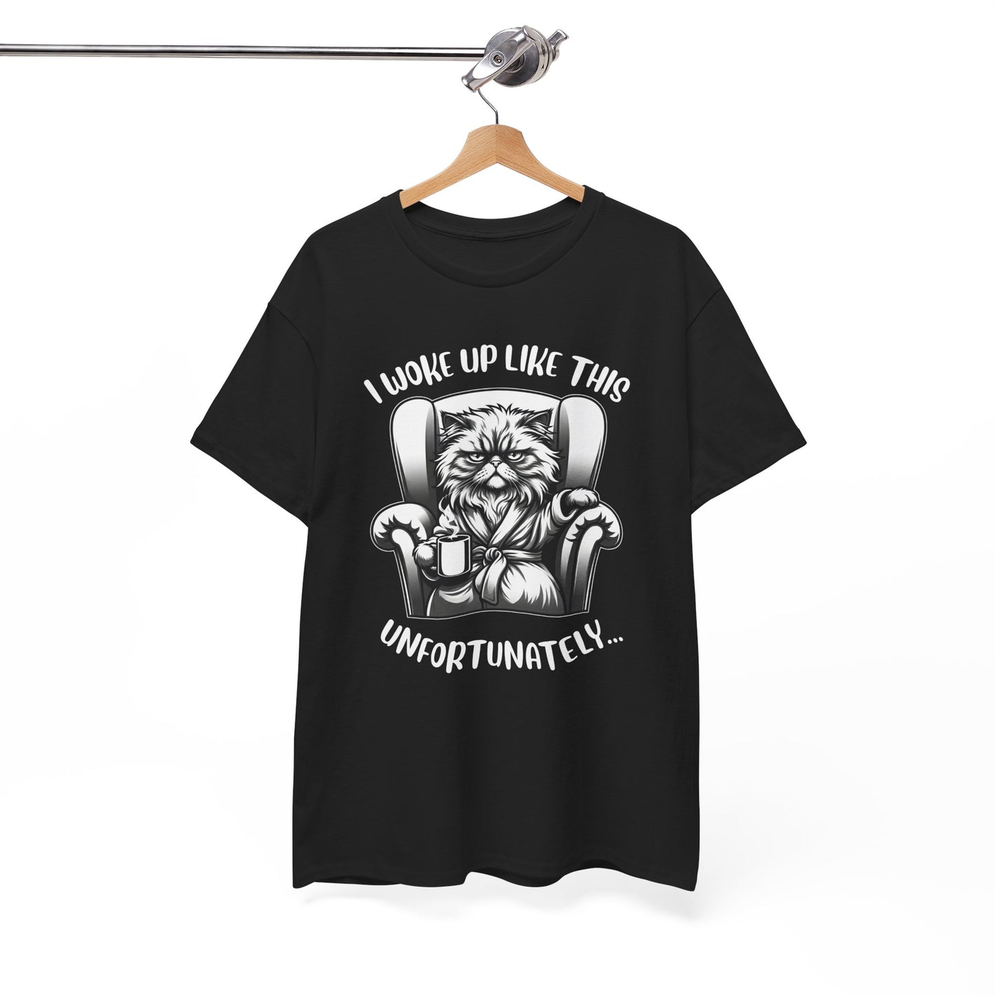 Funny Grumpy Cat T-Shirt – “I Woke Up Like This… Unfortunately” Graphic Tee- 14843