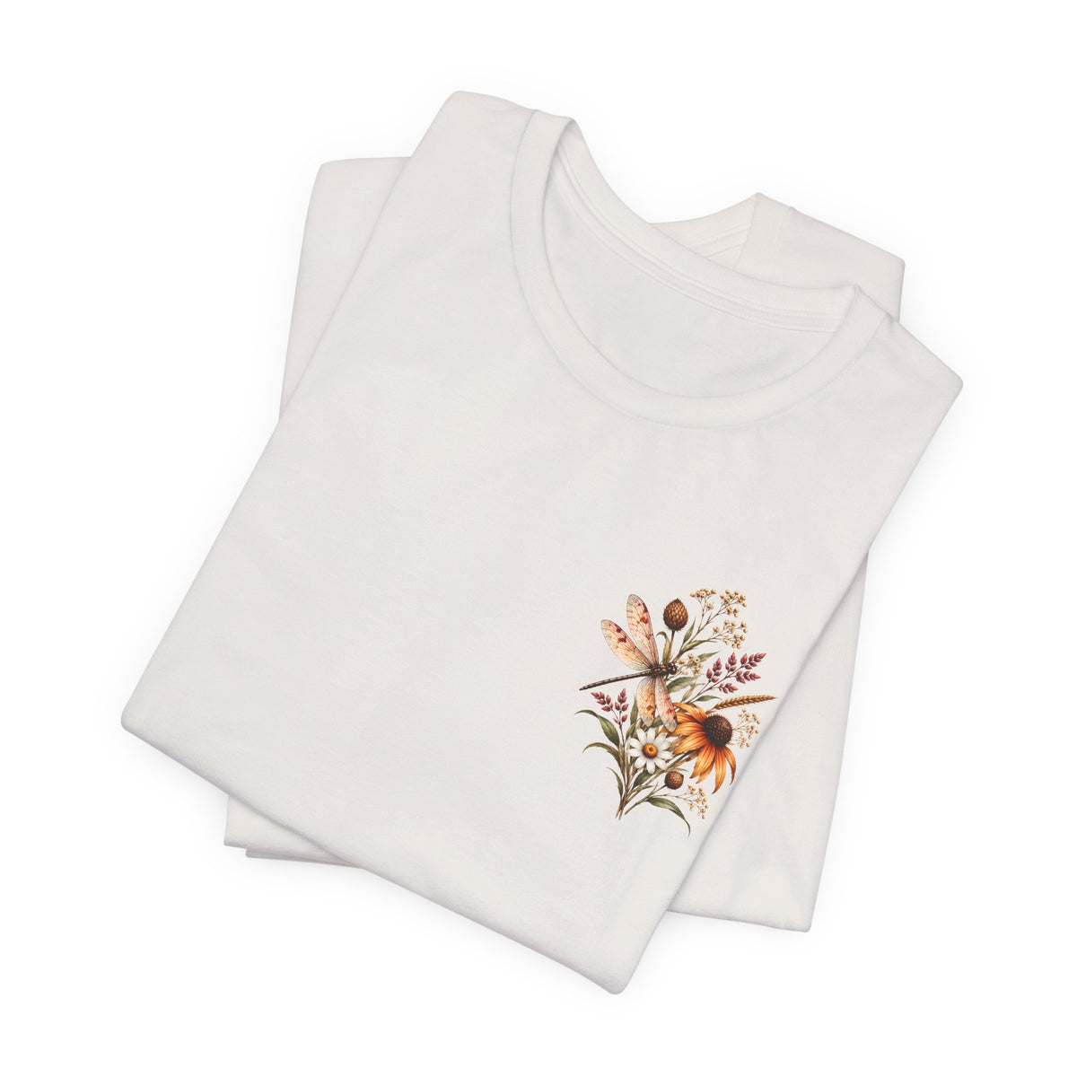Vintage Wildflower & Dragonfly T-Shirt, Botanical Front & Back Tee - 14549