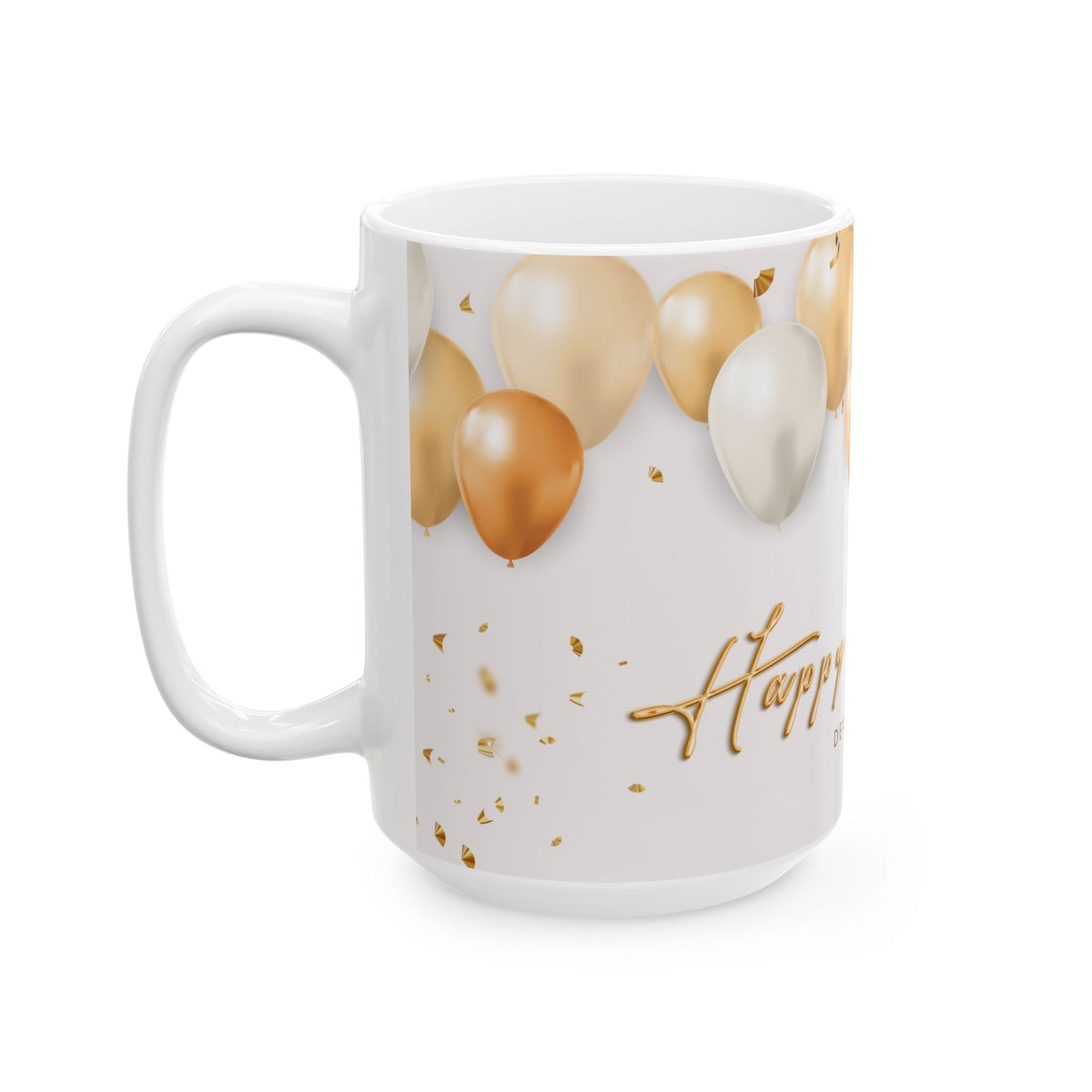 Birthday Celebration Ceramic Mug - Customizable Gift with Balloons, Perfect for Anniversaries, Parties, and Special Occasions - 13985