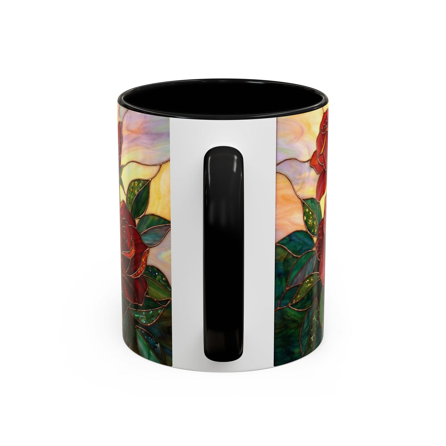 Rose Stained Glass Accent Coffee Mug – Red Roses Floral 11/15oz - 14539