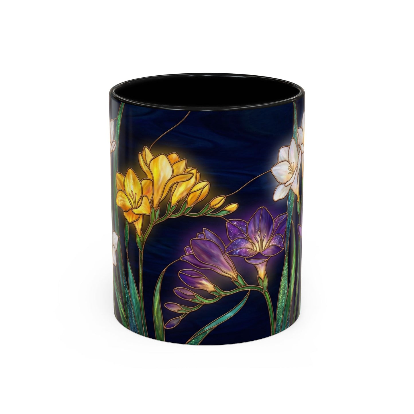 Freesia Floral Accent Coffee Mug — Stained Glass Design (11/15 oz) - 14566
