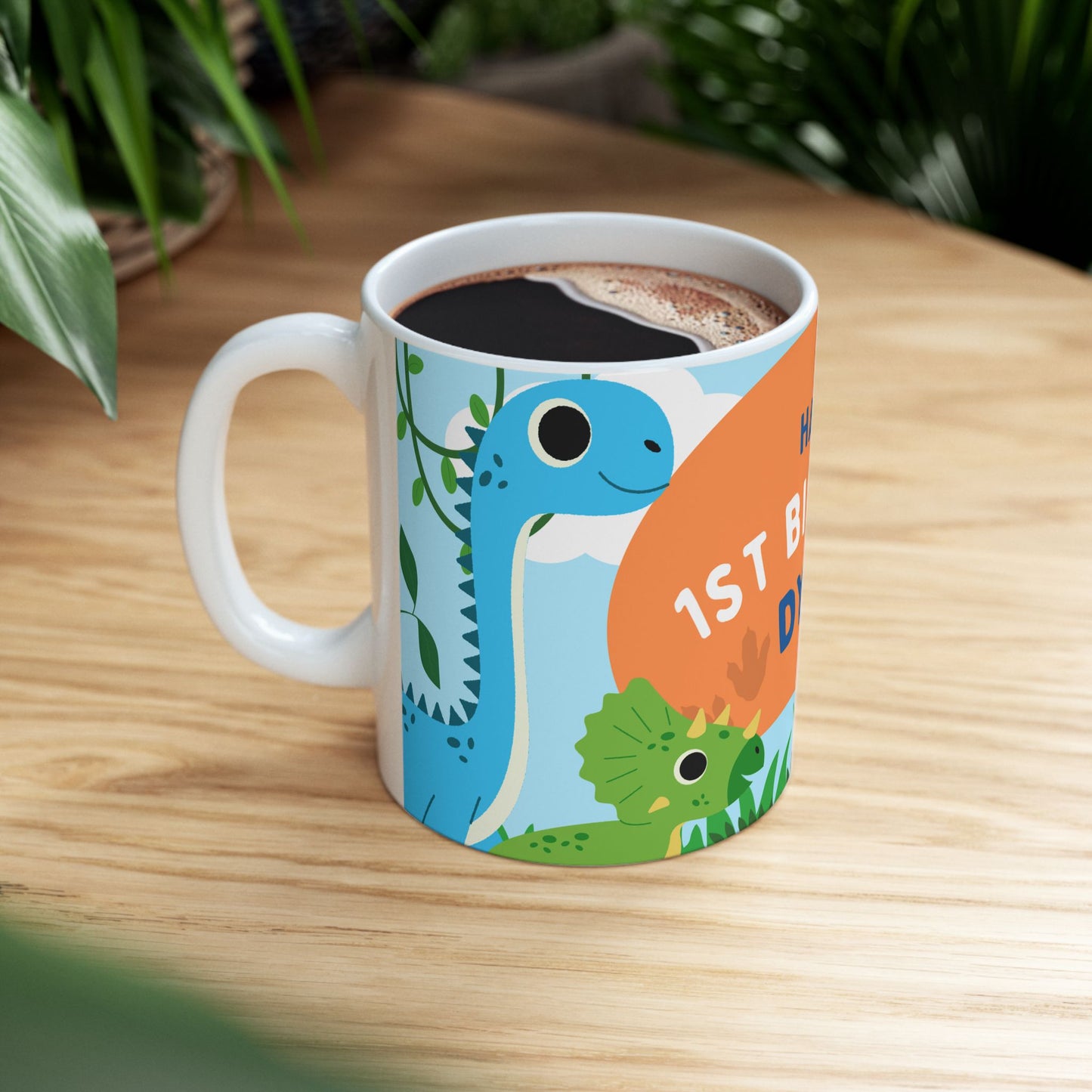 Personalized Dino Birthday Mug | Cute Dinosaur Gift, Kids Party Cup, Custom Birthday Keepsake, Fun 1st Birthday Celebration - 13975