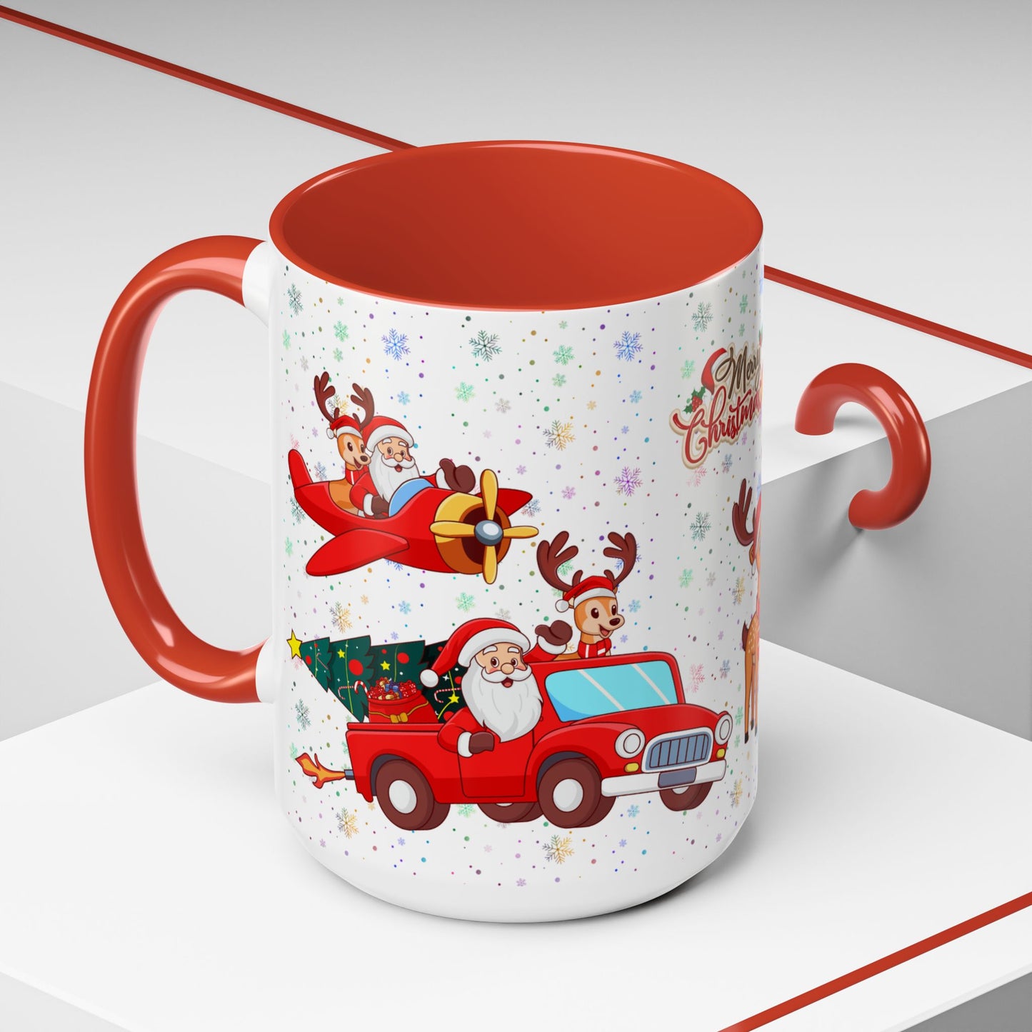 Christmas Party, Santa, Snowman, Reindeer - Accent Coffee Mug (11, 15oz) - 10426