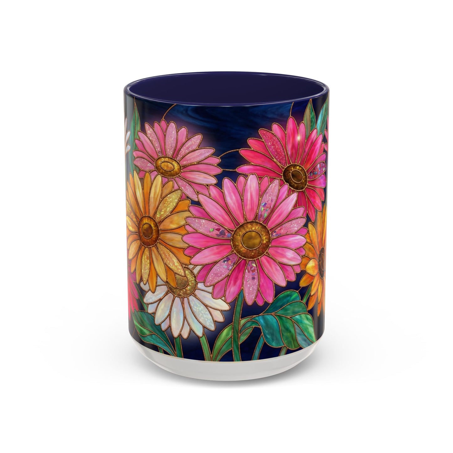 Gerbera Daisy Floral Accent Coffee Mug — Stained Glass Design (11/15 oz) - 14568