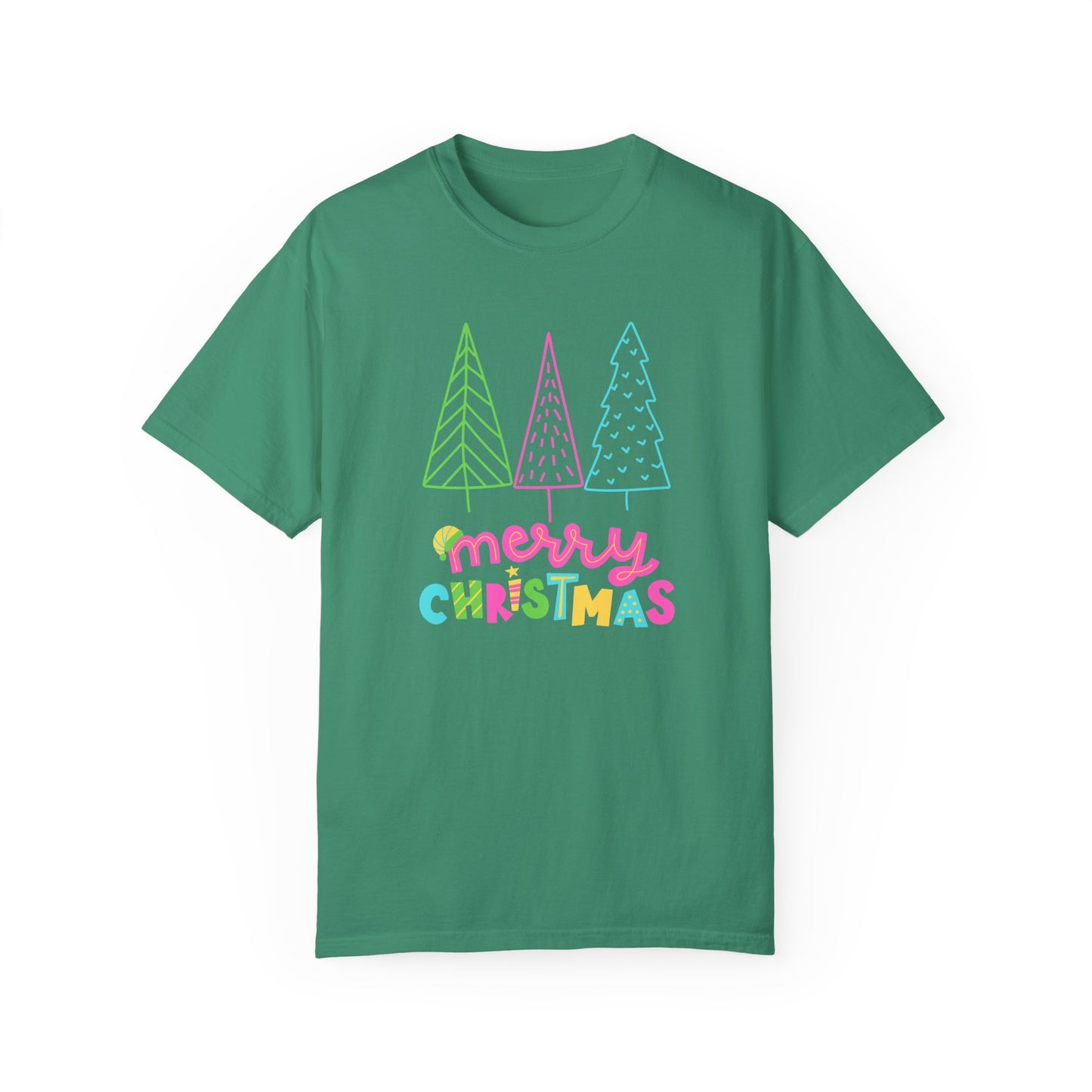 Trees, Merry Christmas - Unisex Garment-Dyed T-shirt - 10535