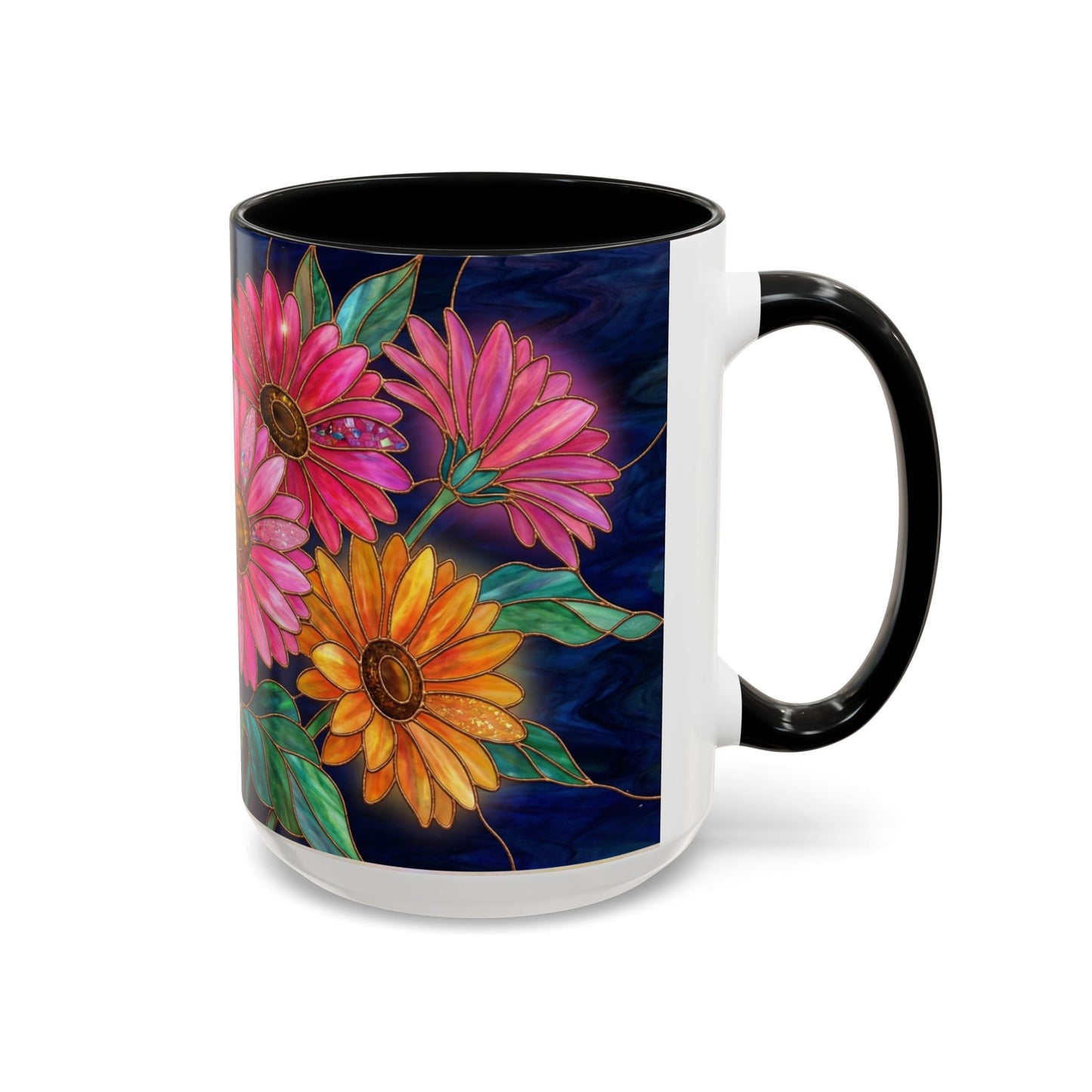 Gerbera Daisy Floral Accent Coffee Mug — Stained Glass Design (11/15 oz) - 14568