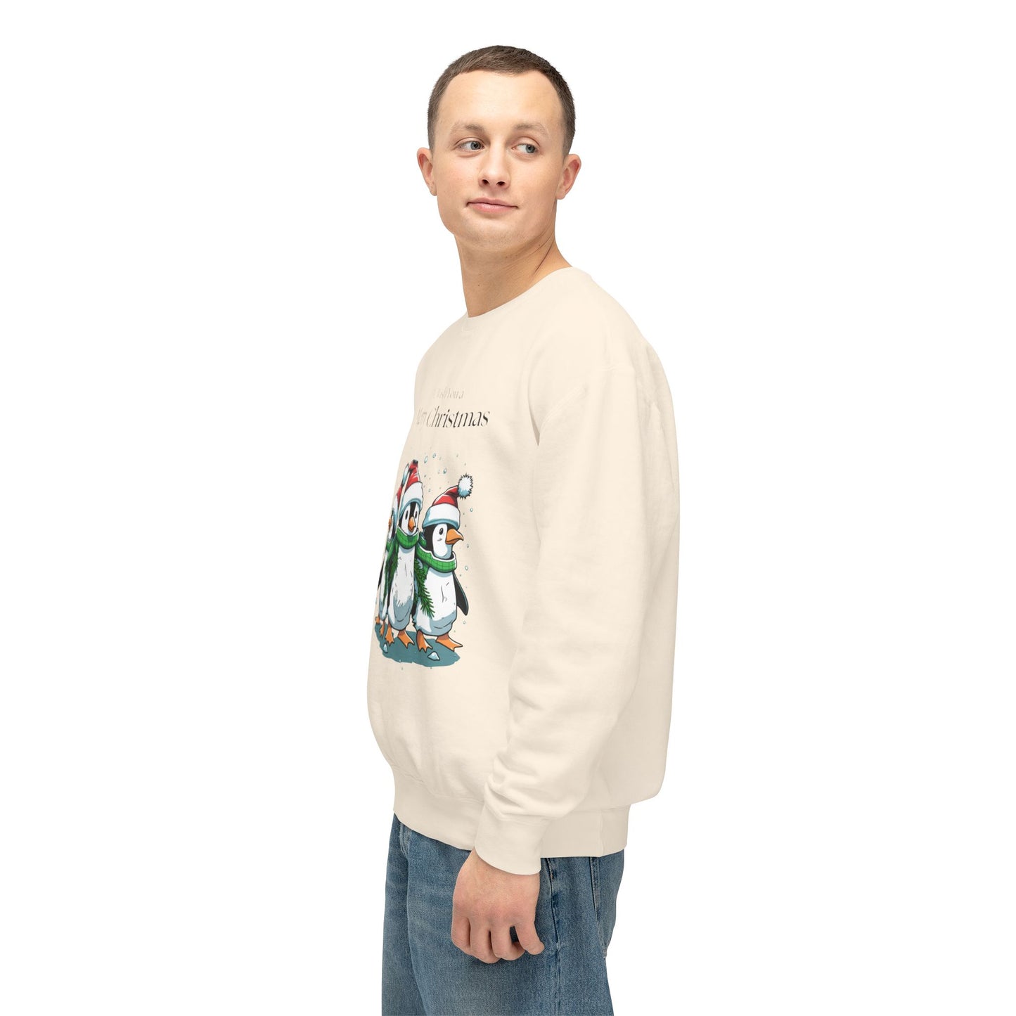 Penguins, We Wish You a Merry Christmas - Unisex Lightweight Crewneck Sweatshirt - 10173