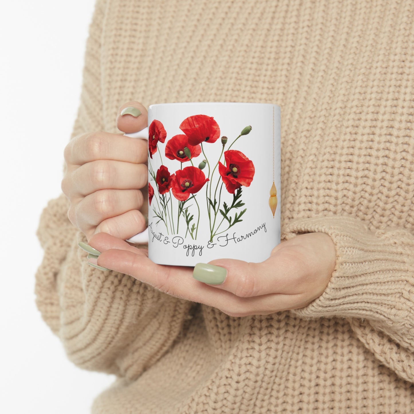 Happy Birthday August, Poppy, Customized Ceramic Mug, (11oz, 15oz)