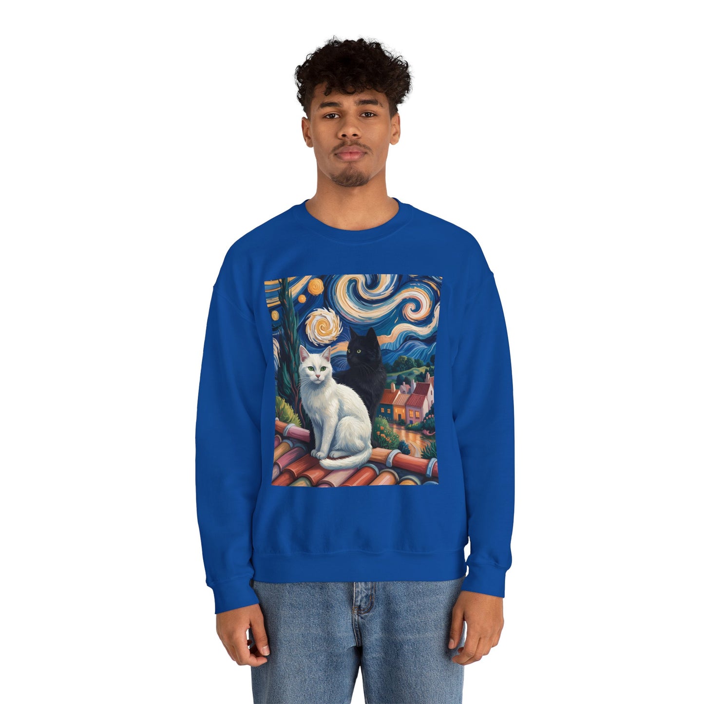 Van Gogh Style Cat Art Sweatshirt - Cozy Unisex Crewneck, Valentines Day Gift for Cat Lovers - 14761