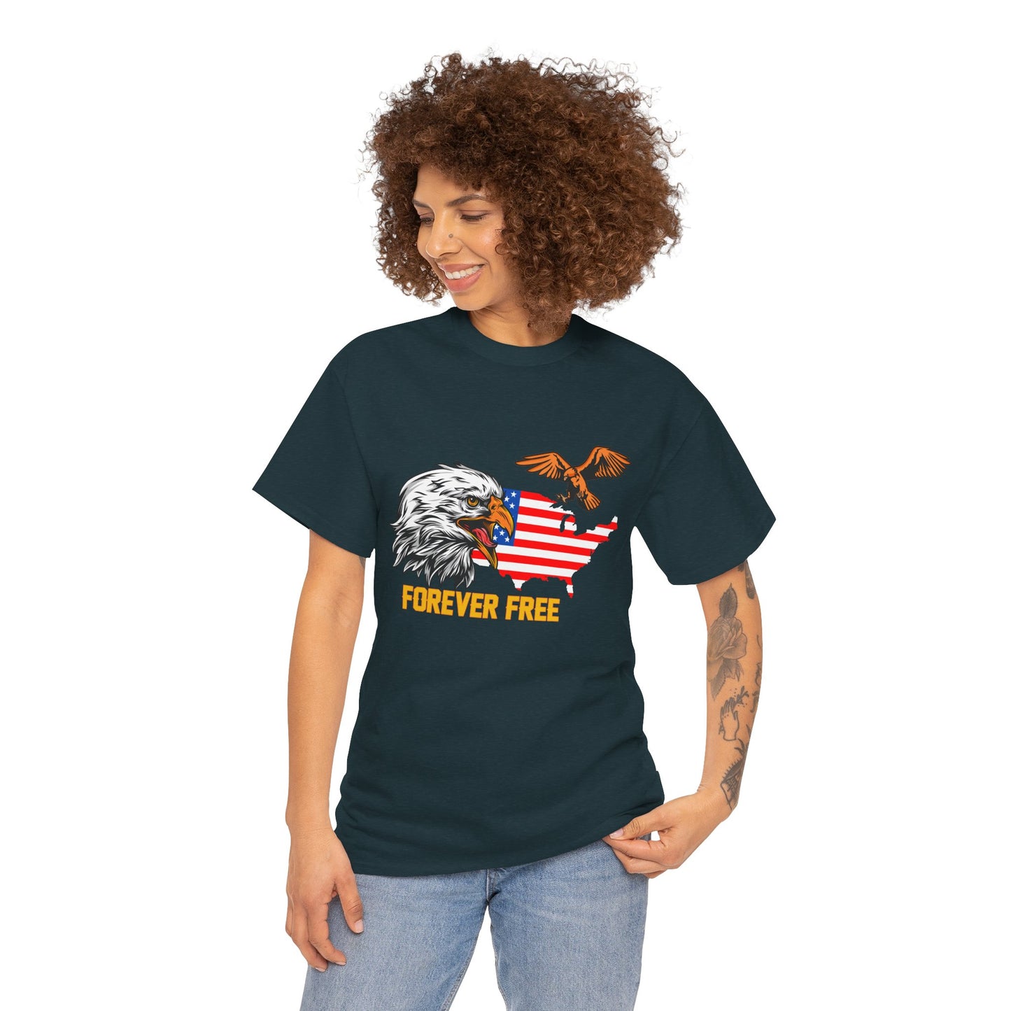 Unisex Heavy Cotton Tee with "Forever Free" Design - Perfect for Patriotic Events, July 4th Celebrations, Gifts, Summer Wear, Casual Outfits - 13692