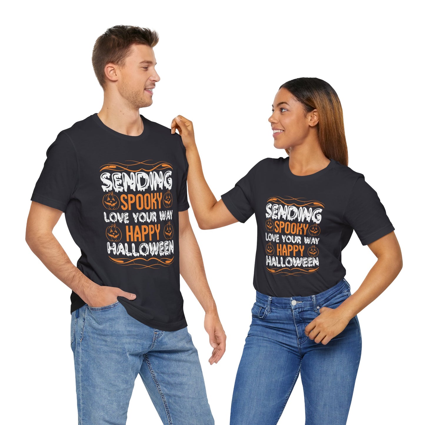 Sending Spooky Love Your Way, Happy Halloween - Unisex Jersey Short Sleeve Tee