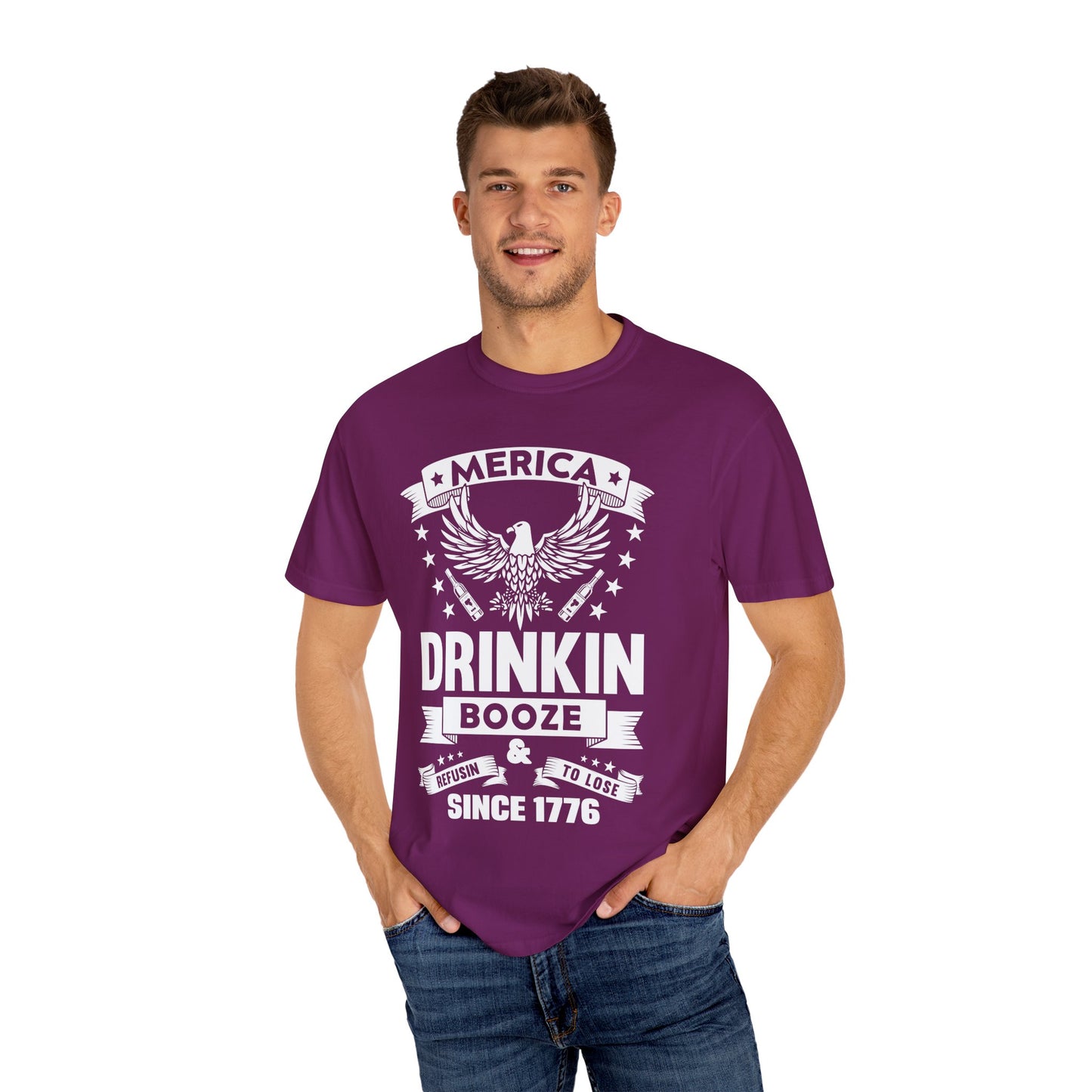 Patriotic Graphic Tee, Unisex Vintage T-shirt, Amerca Drinking Booze Shirt, Independence Day Gift, Casual Wear, Freedom Fashion - 13788