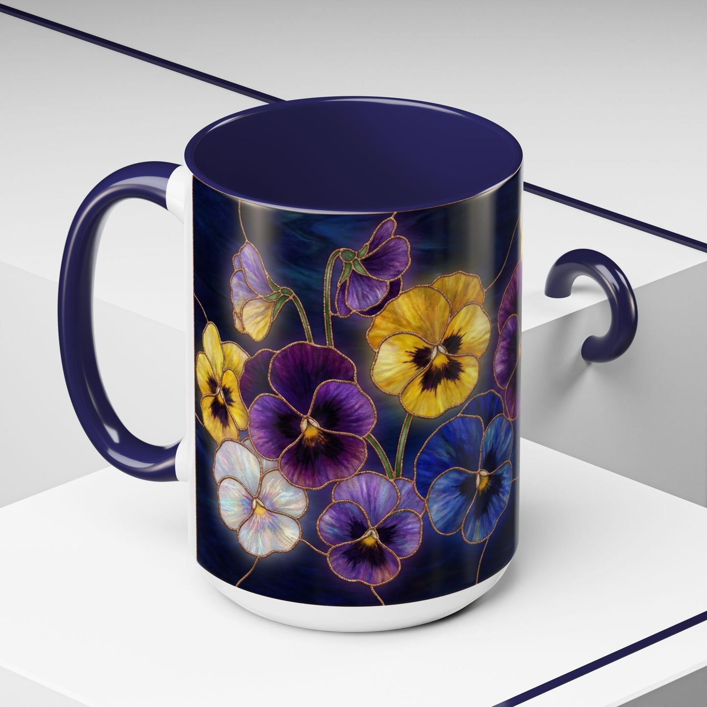 Pansy Floral Accent Coffee Mug — Stained Glass Design (11/15oz) - 14544