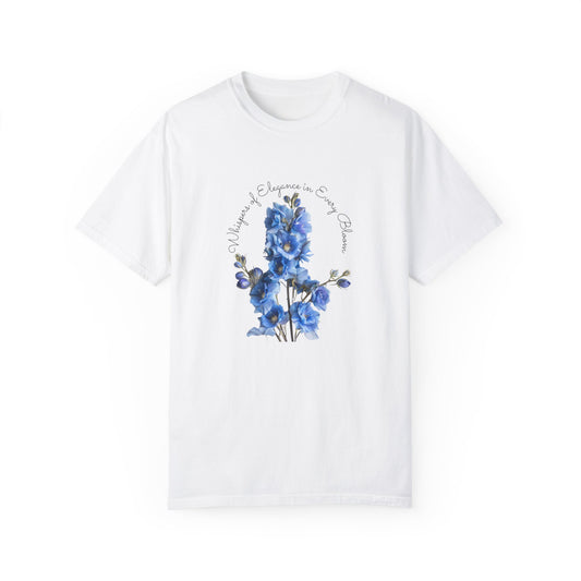 Happy Birthday, July, Delphinium, Unisex Garment-Dyed T-shirt