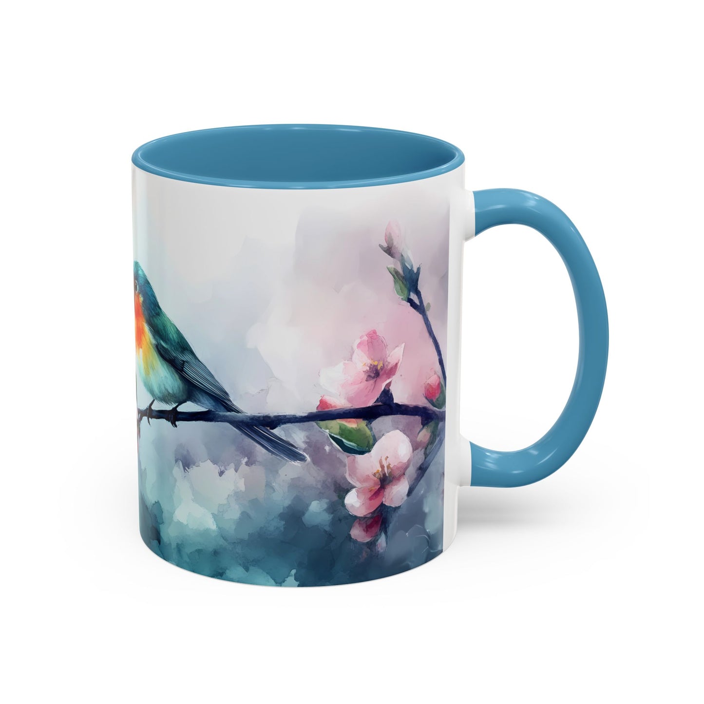 Whimsical Bird & Blossom Accent Coffee Mug - Perfect for Nature Lovers - 11886
